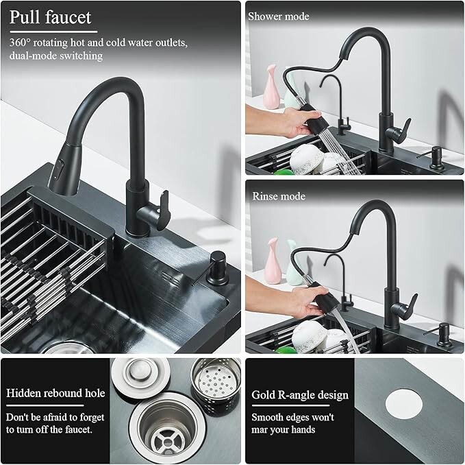 Stainless Steel 27″ Kitchen Sink Single Bowl Drop In Workstation Brushed Nickel