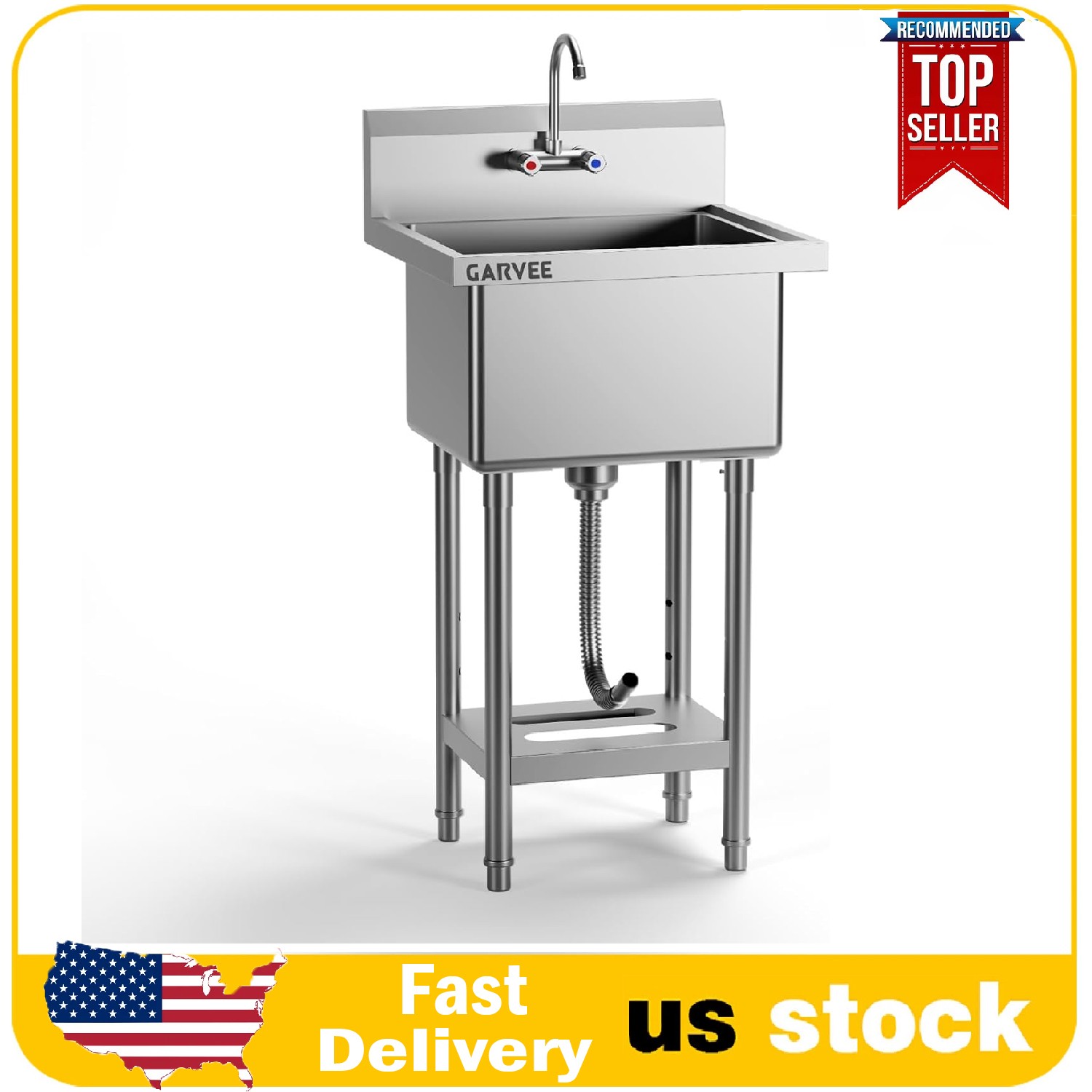 Stainless Steel Utility Sink ,Freestanding Commercial Single Bowl Kitchen Sink