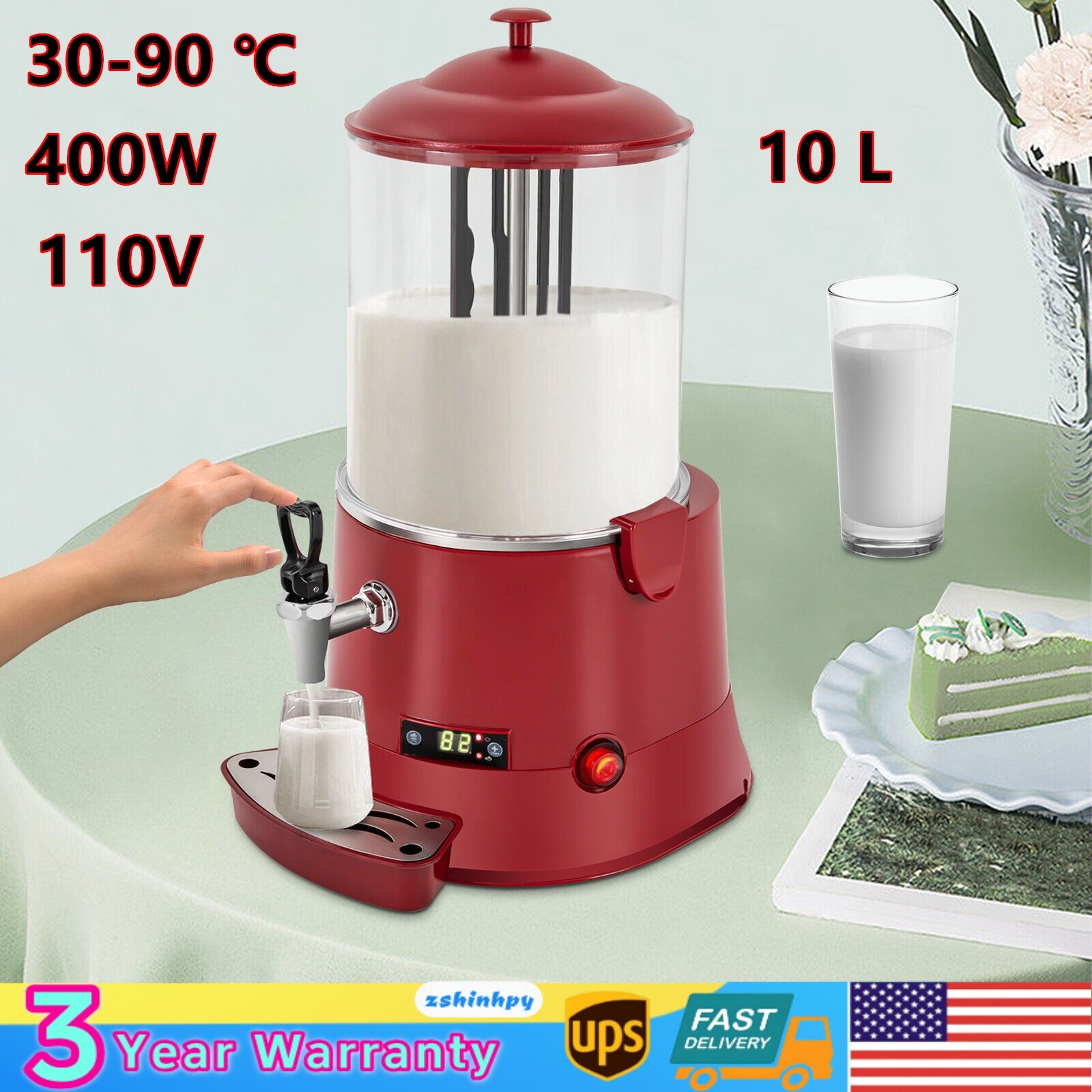 10L Commercial Hot Chocolate Maker Coffee Chocolate Dispenser Warmer Heater 400W