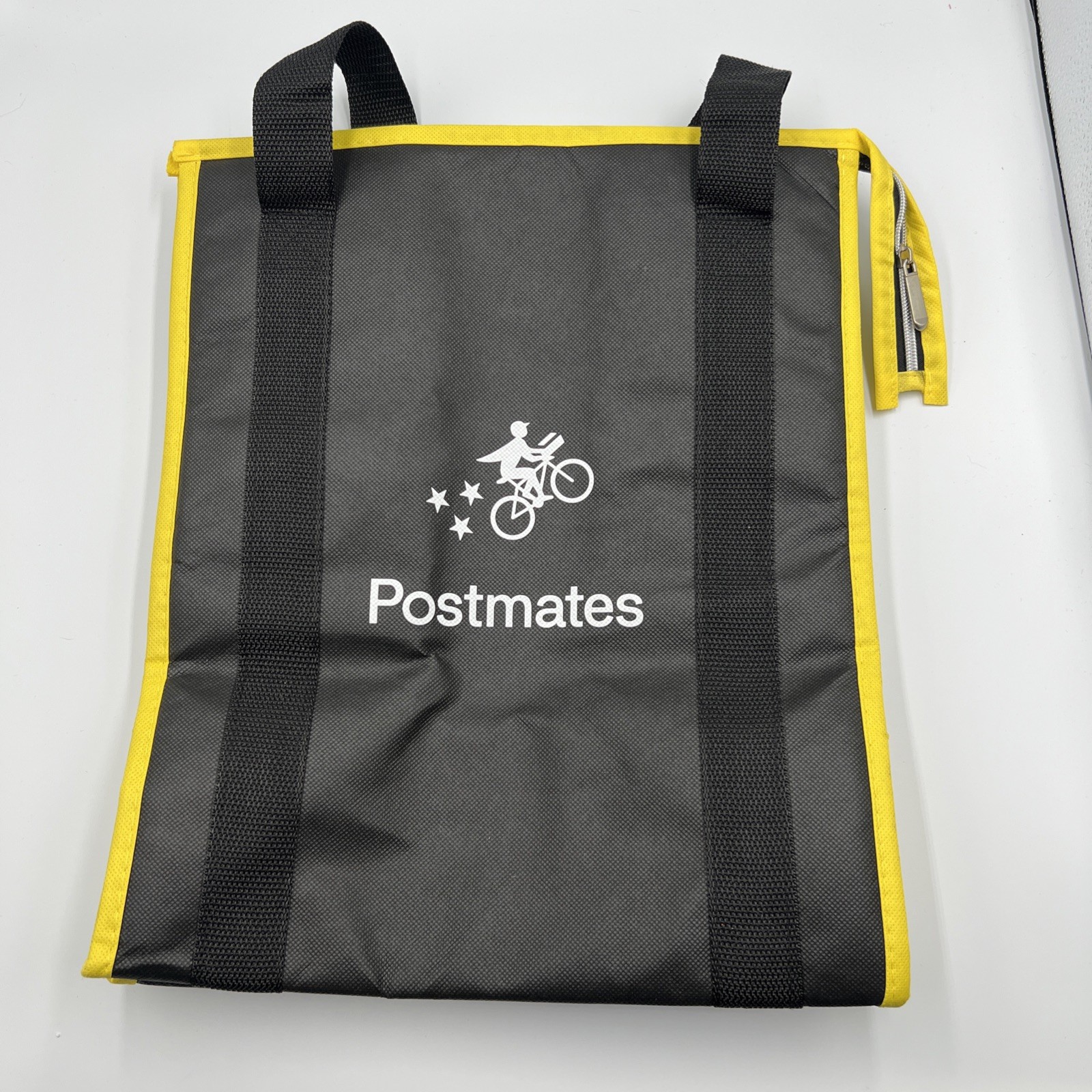 Postmates Bag Insulated Food Delivery Tote Black Yellow Side Mesh Pockets M4