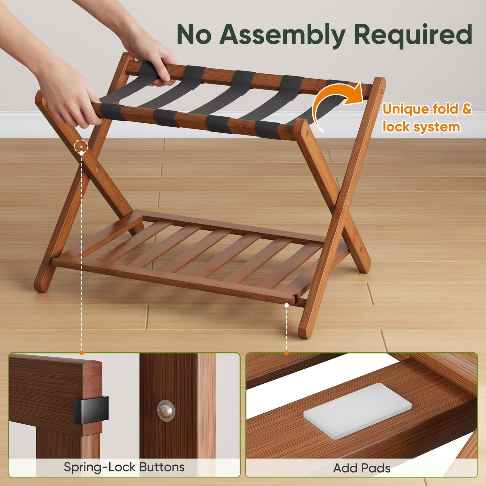 Smart FENDEE Fully Assembled Bamboo Luggage Rack, Walnut Folding Suitcase Sta…