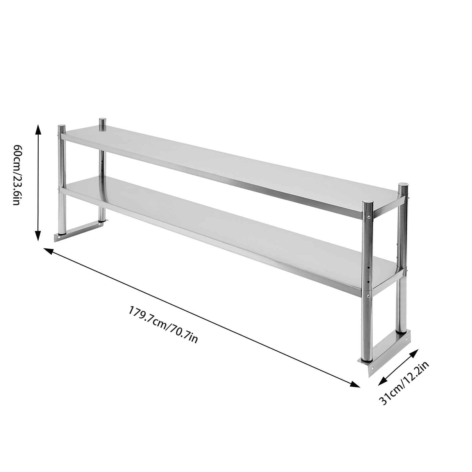 2 Tier 179 7 31 60cm 88lbs Stainless Steel Shelving Adjustable Shelf Storage US