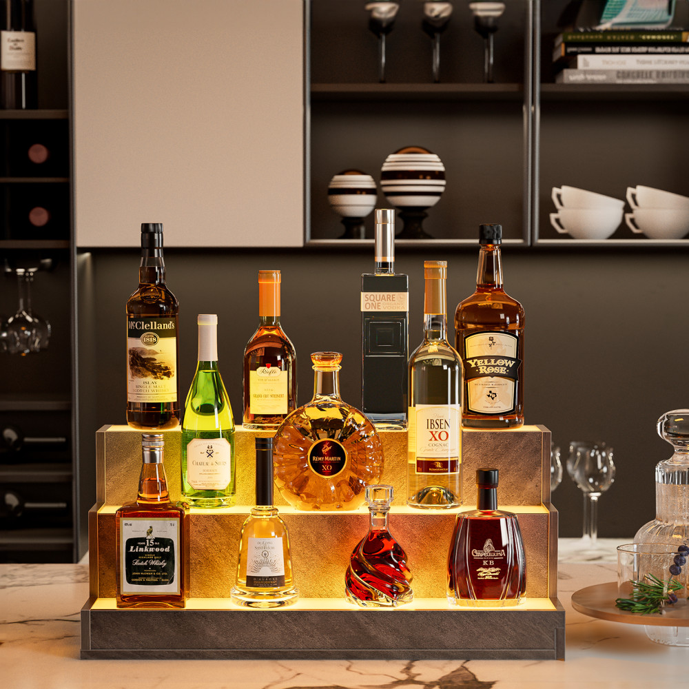 20Inch 2-Tier LED Liquor Display Shelf, App & Remote Control Lighted BottleRack