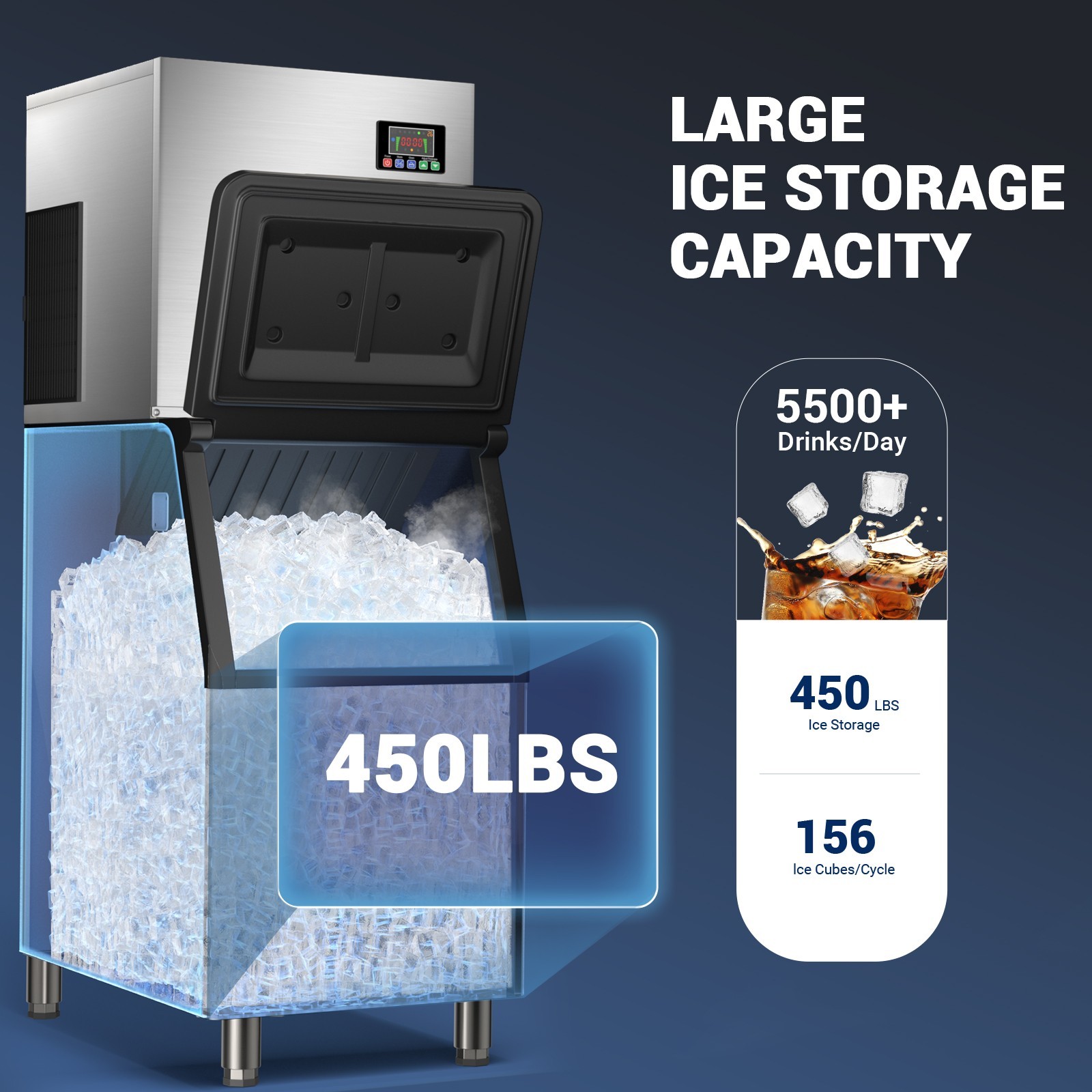 Commercial Ice Maker 680lbs/24H Freestanding Ice Maker Machine Self-Cleaning