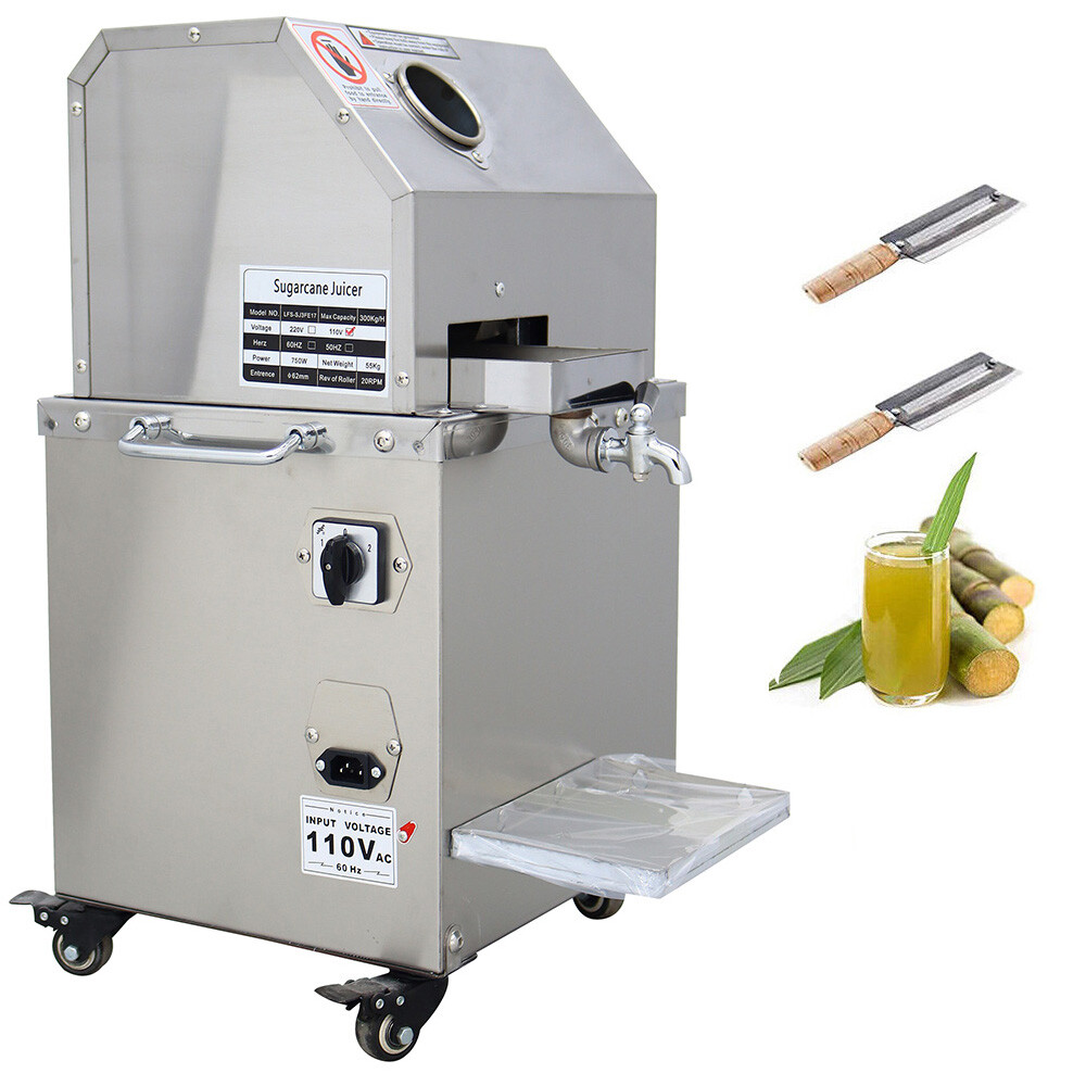 110V Commercial Electric Sugar Cane Juicer 3 Roller Vertical Sugarcane Extractor