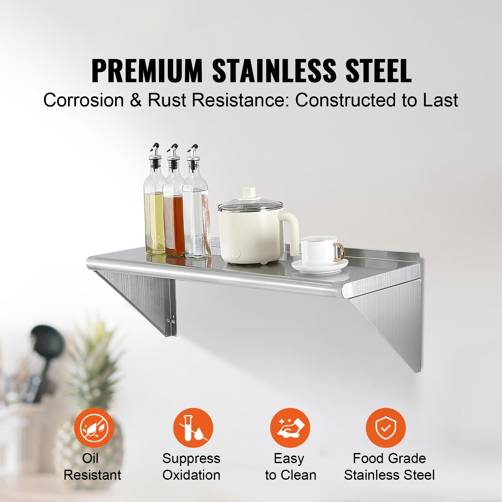 VEVOR 36″ x 12″ Stainless Steel Wall Mounted Shelf Kitchen Restaurant Shelving