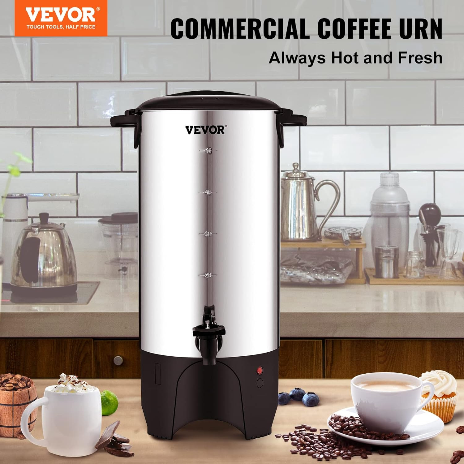 Commercial Coffee Urn, 50 Cups/7.5L Stainless Steel Large Coffee Dispenser, 1000