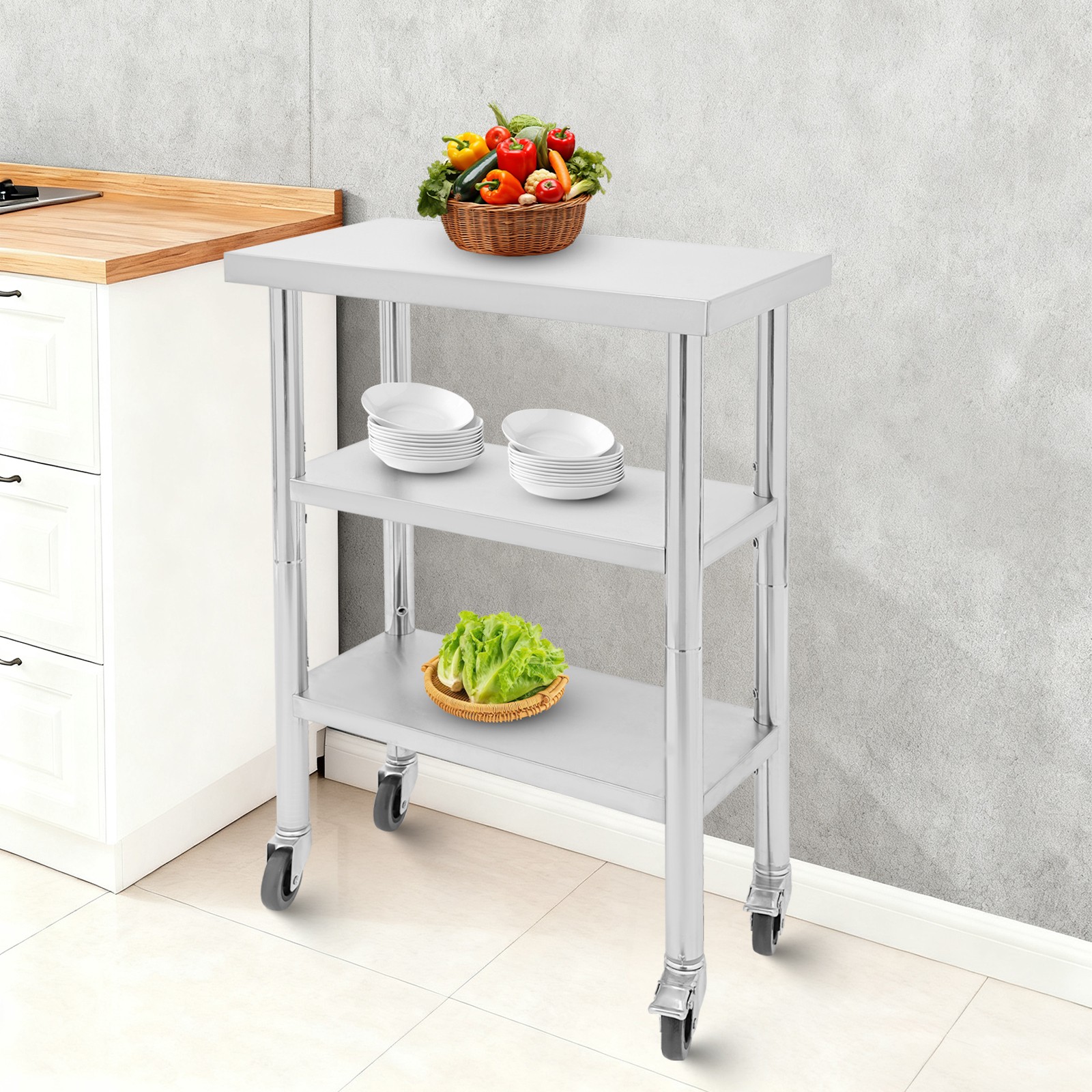 3 Tiers Adjustable Worktable 24*14*35in Drafting Table Stainless Steel Workbench