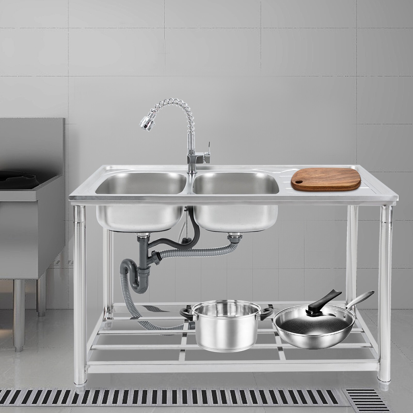 Commercial Utility Prep Sink 2Compartment Stainless Steel KitchenPrep Work Table