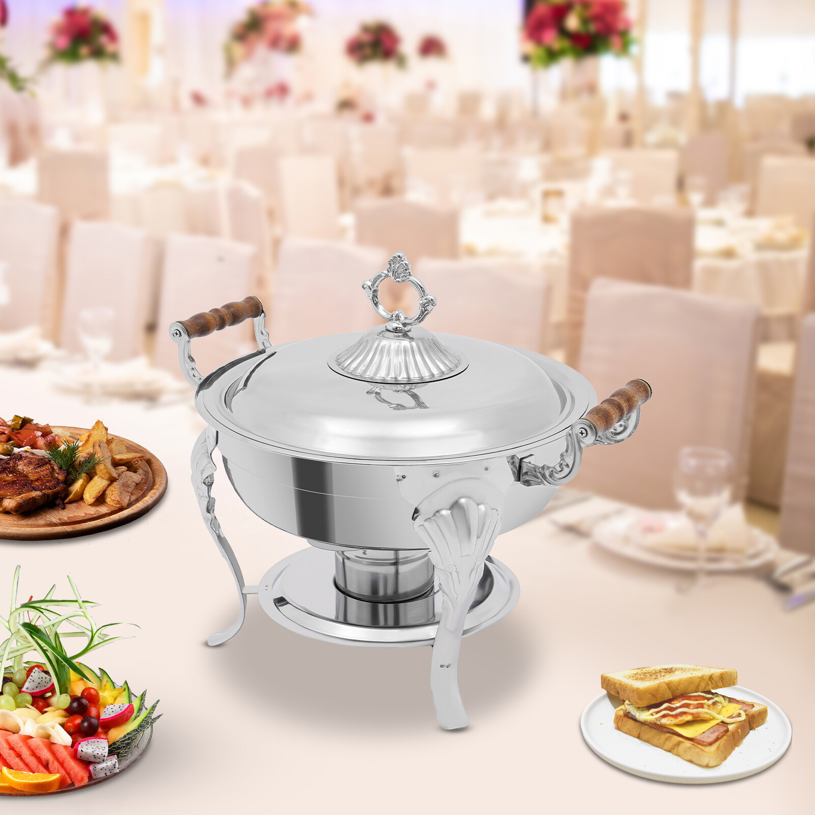 Catering Classic Stainless Steel Chafing Dish Half Round Buffet Chafer 30cm USA