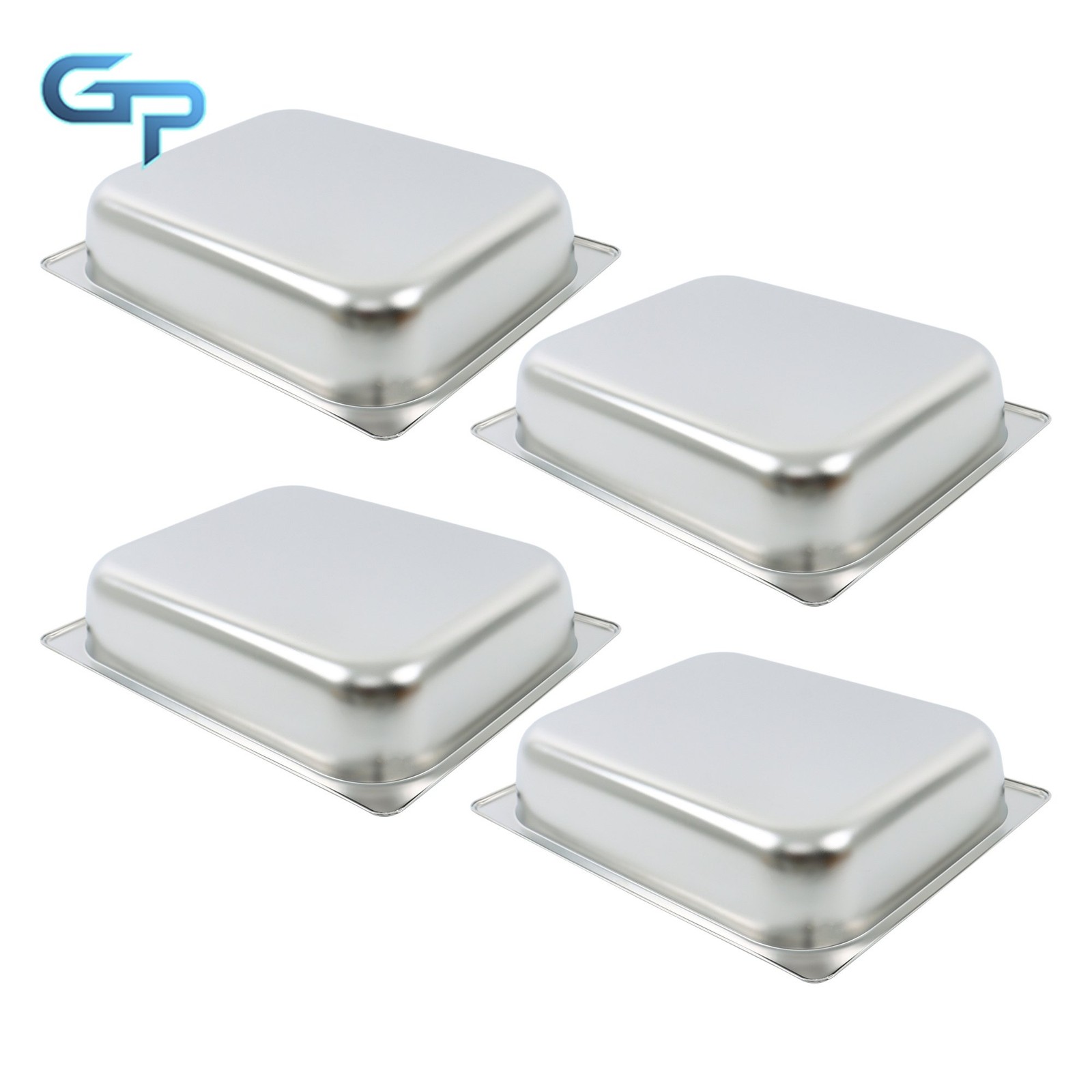 Set of 4 Half-Size Stainless Steel Steam Pans, 2.5″ Deep for Buffet & Catering