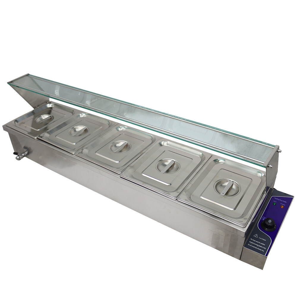 5-Pan 1/2 Size 6″ deep Stainless Countertop Bain-Marie Buffet Food Warmer 110V