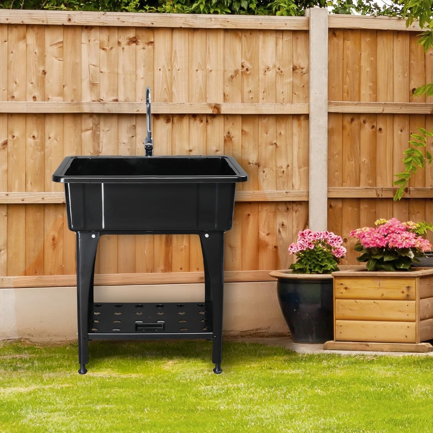 32.3″L x 22.4″W x 49.6″H In/Outdoor Utility Sink with Stainless Steel Faucet