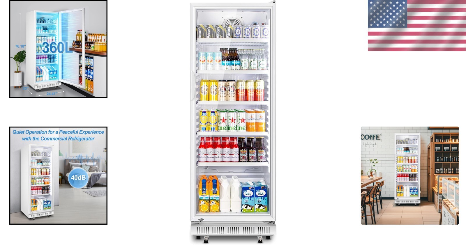 Fast Cooling 360L Commercial Beverage Refrigeration – Sleek White Glass Design