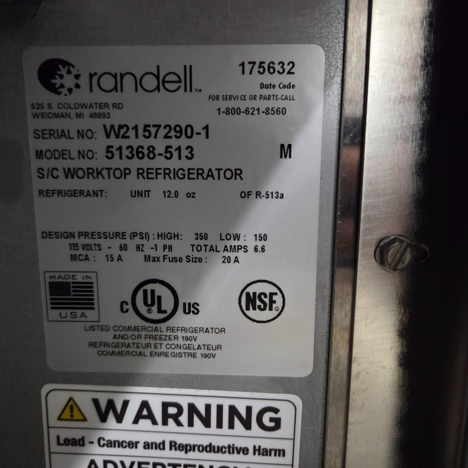 Randell 9235-513 72″ Worktop Refrigerator w/ 4 Drawers