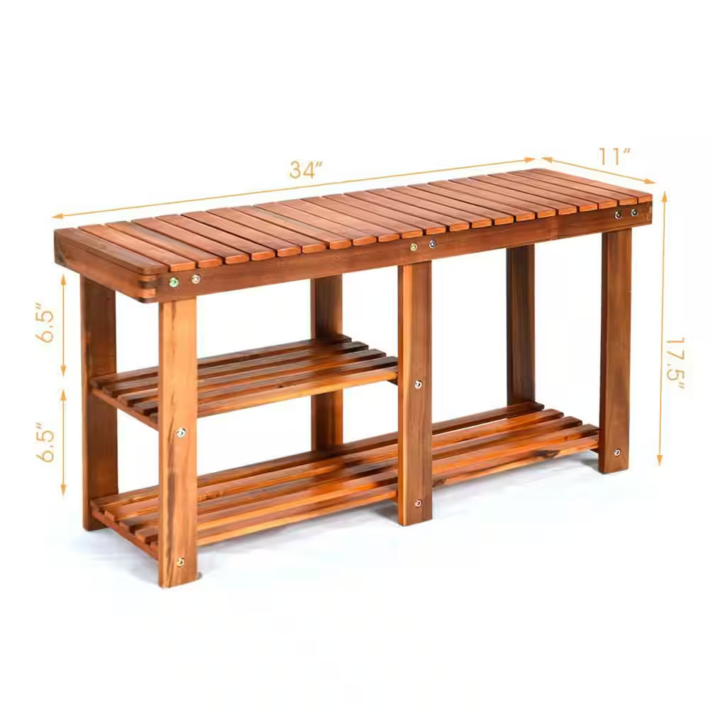 17.5 In. H X 34 In. W Wood Shoe Storage Bench 3-Tier Shoe Rack Freestanding Boot