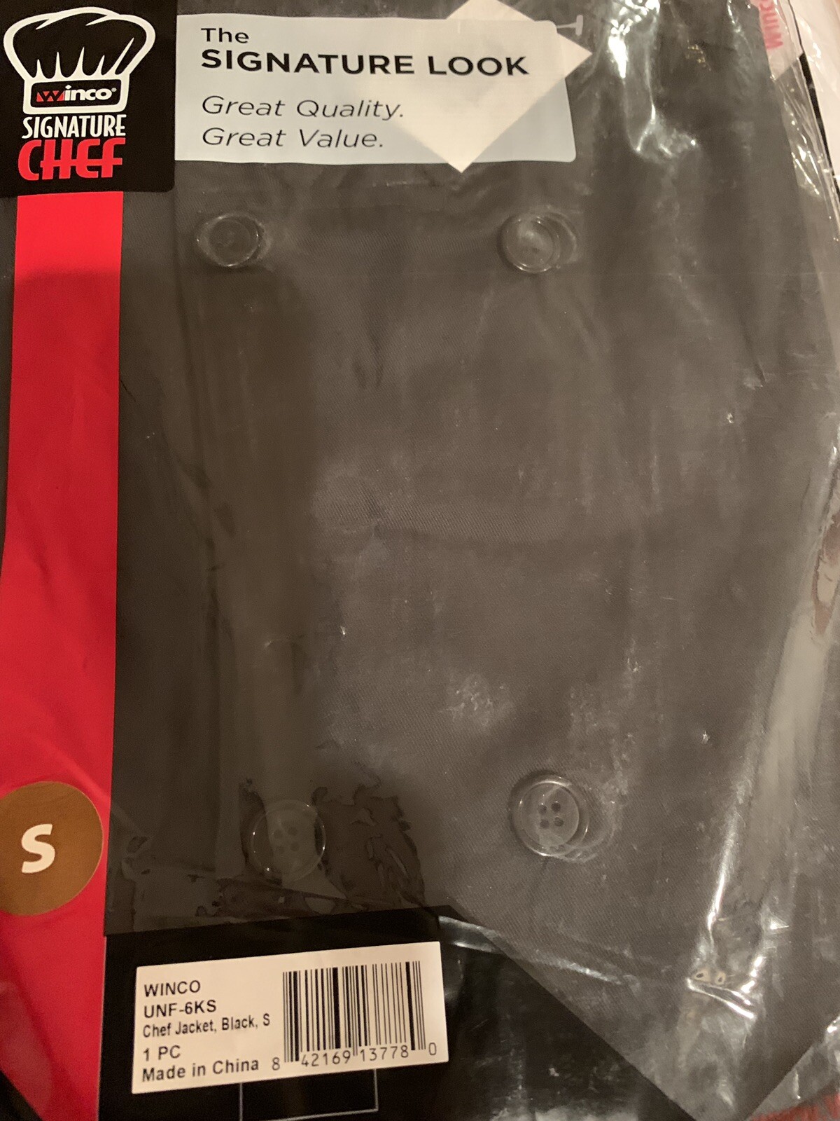 Chef Jacket ~ Men Size Small – Black ~ 65/35 poly-cotton blend ~ New In Package