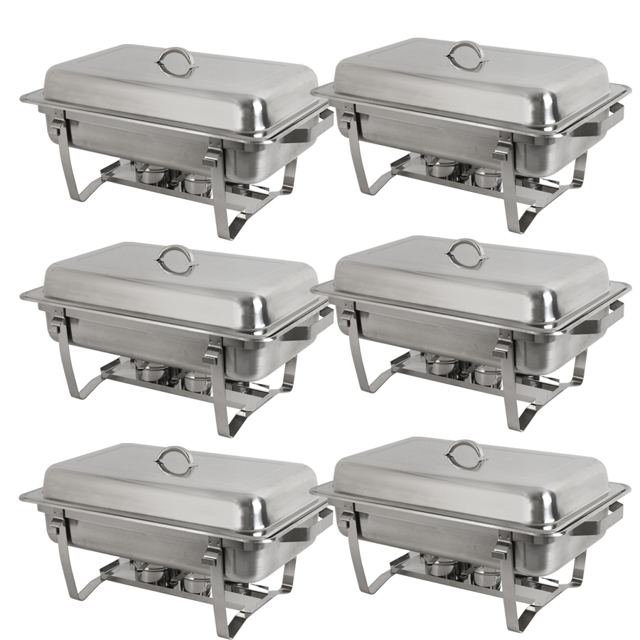 6 Pack Full Size 8Qt Stainless Steel Chafing Dish Buffet Set Chafer Warming Tray