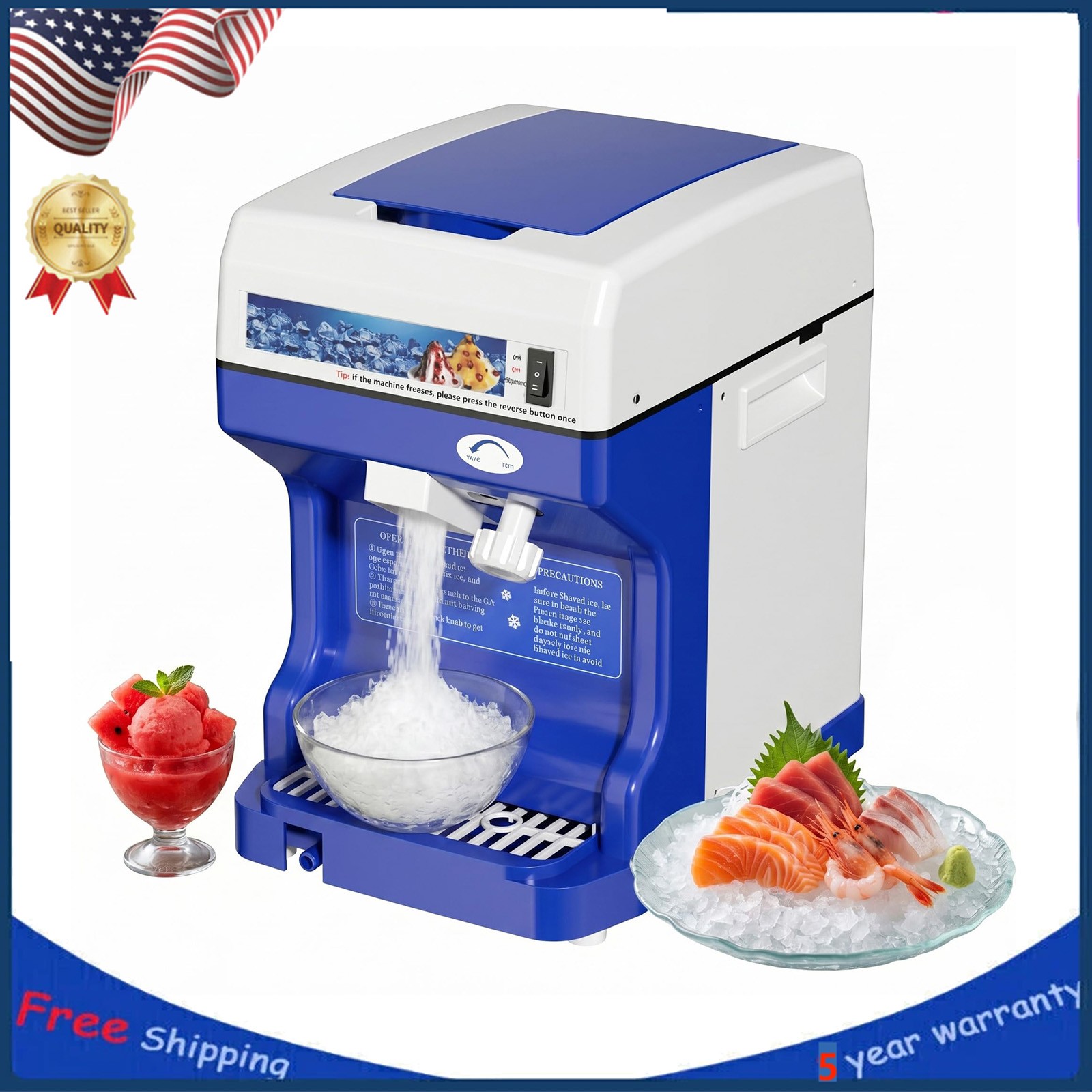 Electric Ice Shaver Machine 300LBS/H, 500W, 500RPM, Tabletop Snow Cone Crusher