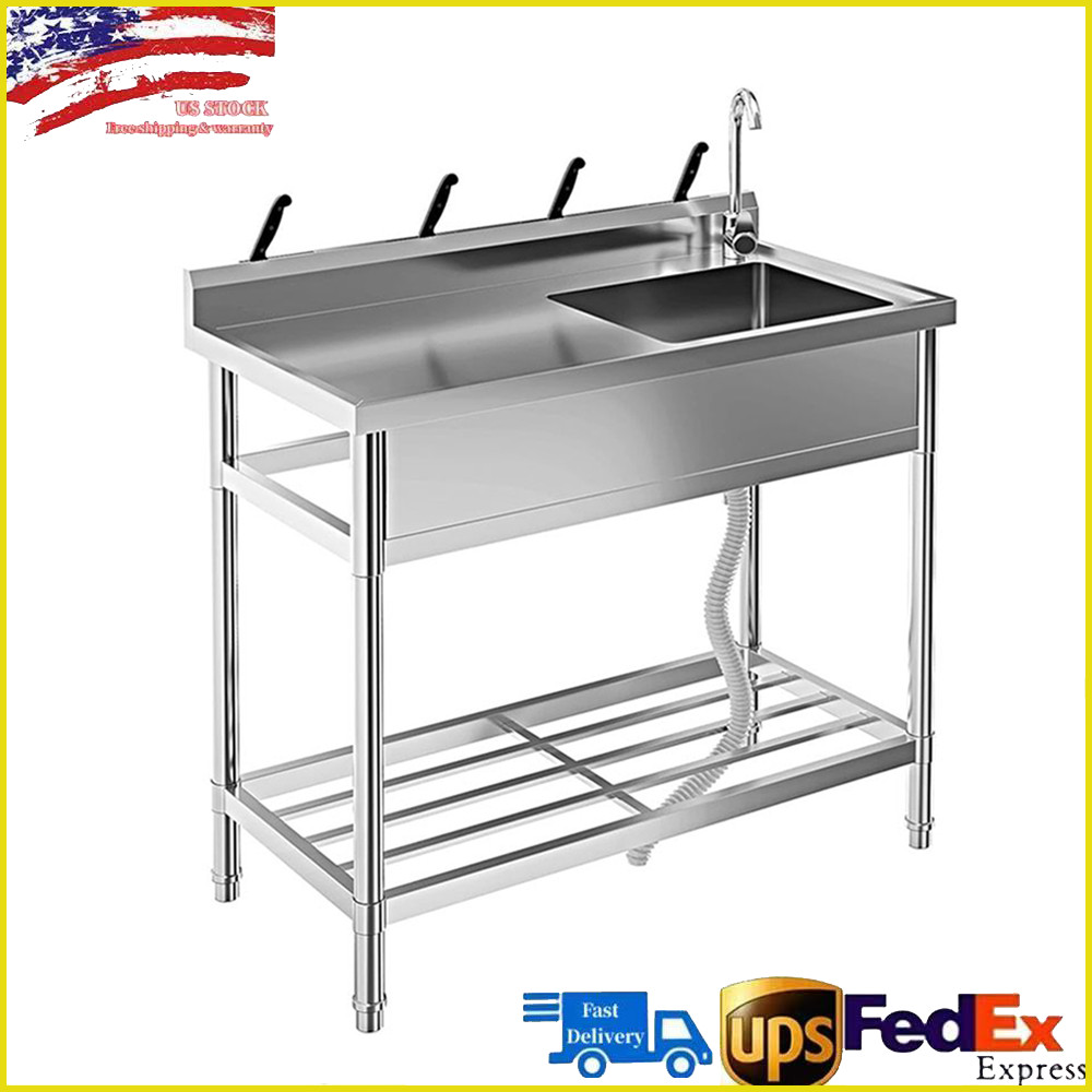 Stainless Steel Commercial Sink Utility Sink 1 Compartment Kitchen w/Prep Table