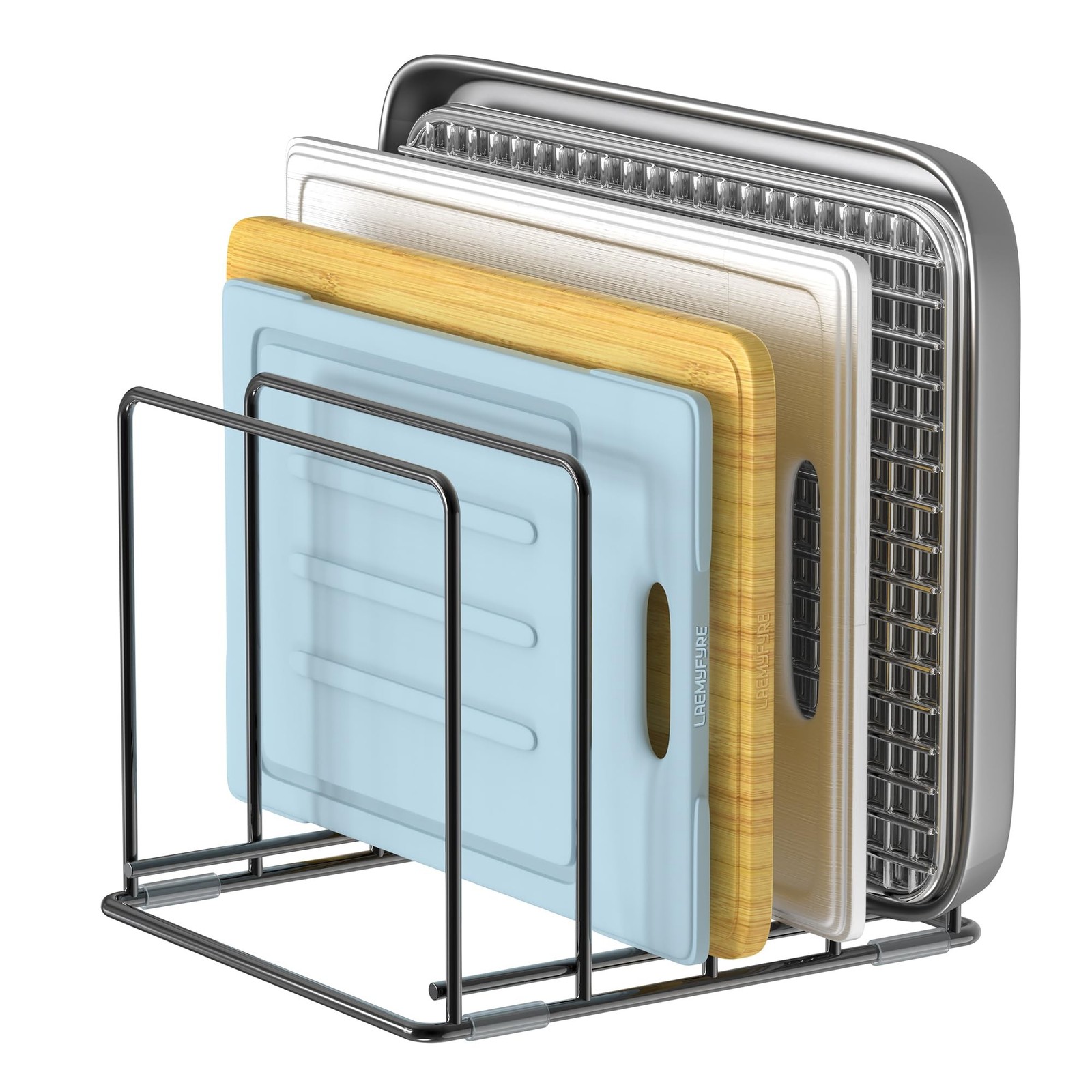 LAEMYFYRE Kitchen Organizer Rack – 4-Slot Heavy-Duty Holder for Cutting Board…