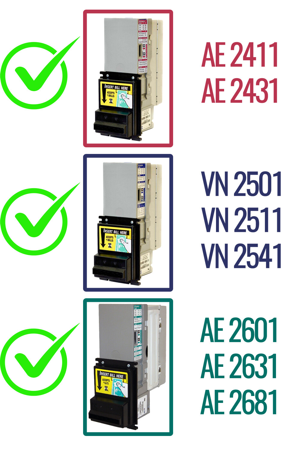 MEI MARS VN AE SERIES 2000 110 VOLT PULSE BILL VALIDATOR/ACCEPTOR POWER HARNESS