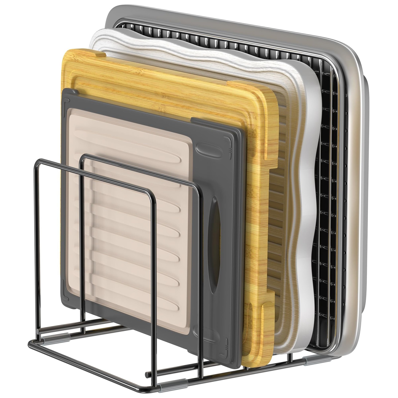 LAEMYFYRE Kitchen Organizer Rack – 4-Slot Heavy-Duty Holder for Cutting Board…