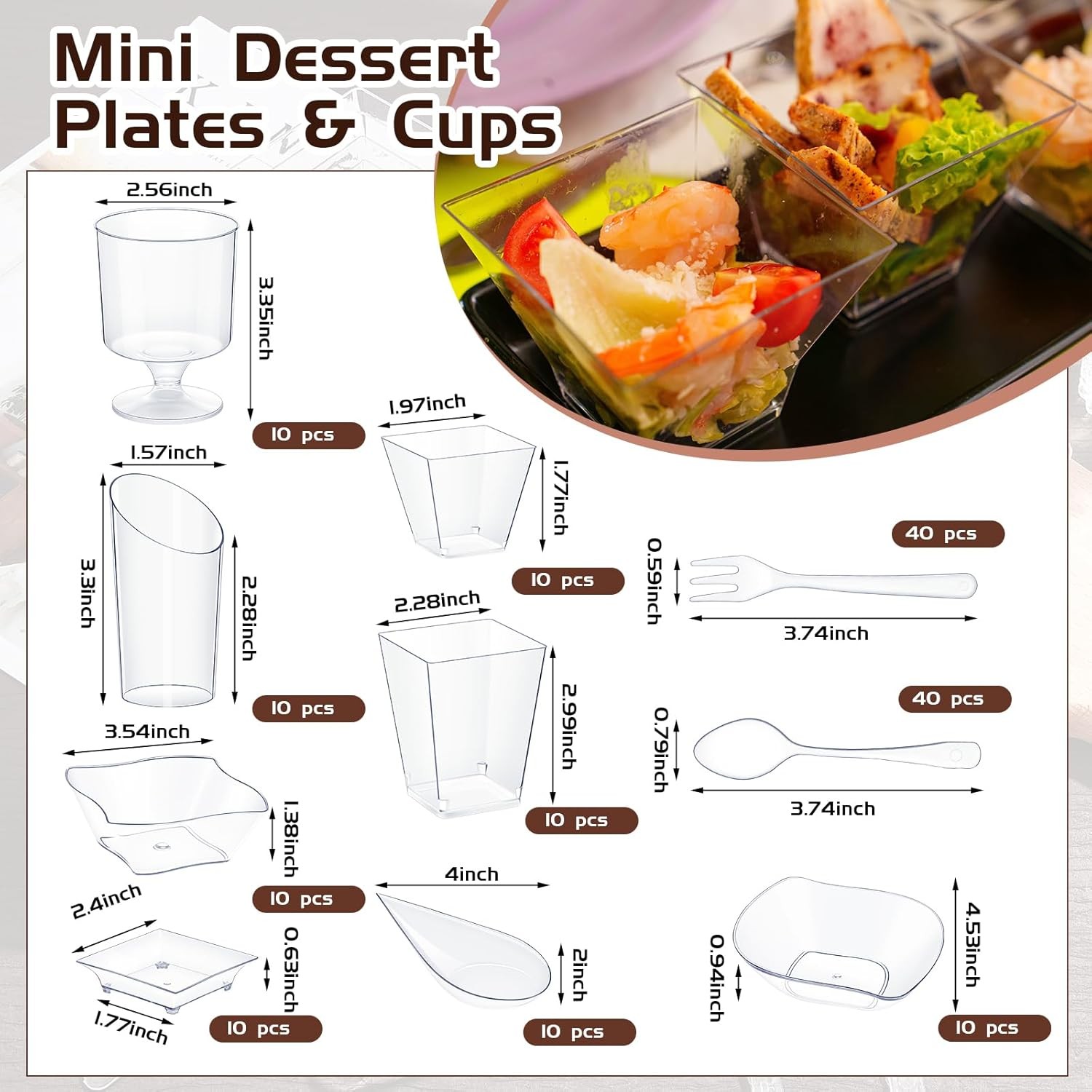 160 Pcs Mini Appetizer Plates Dessert Cups Spoons Forks Set Dessert Containers