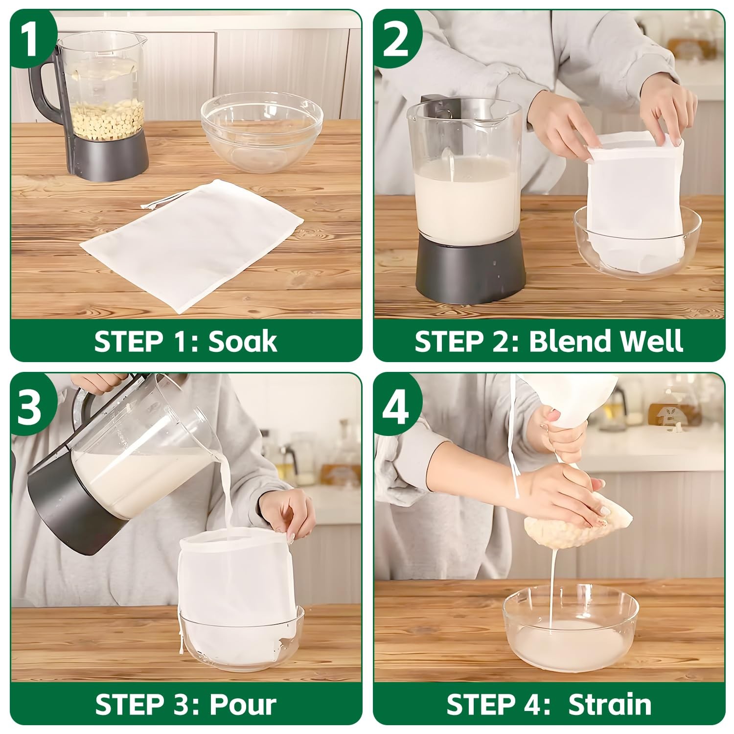 Uadbau 3Pcs Cloth Bag For Straining 200-Mesh 12 X 12 Inches Nylon Nut Milk Bag