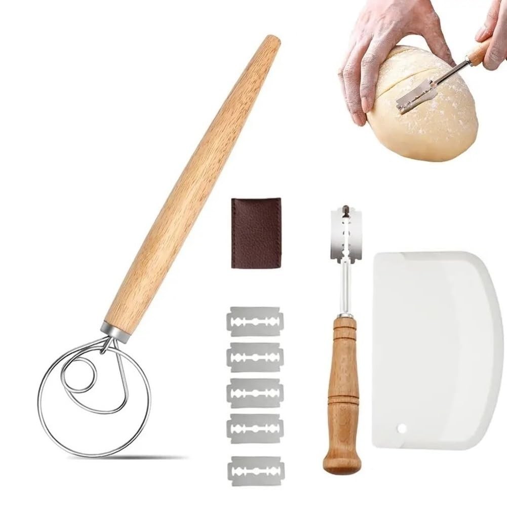 Oak Wood Danish Dough Whisk 13 Inch Sourdough Bread Mixing Tool