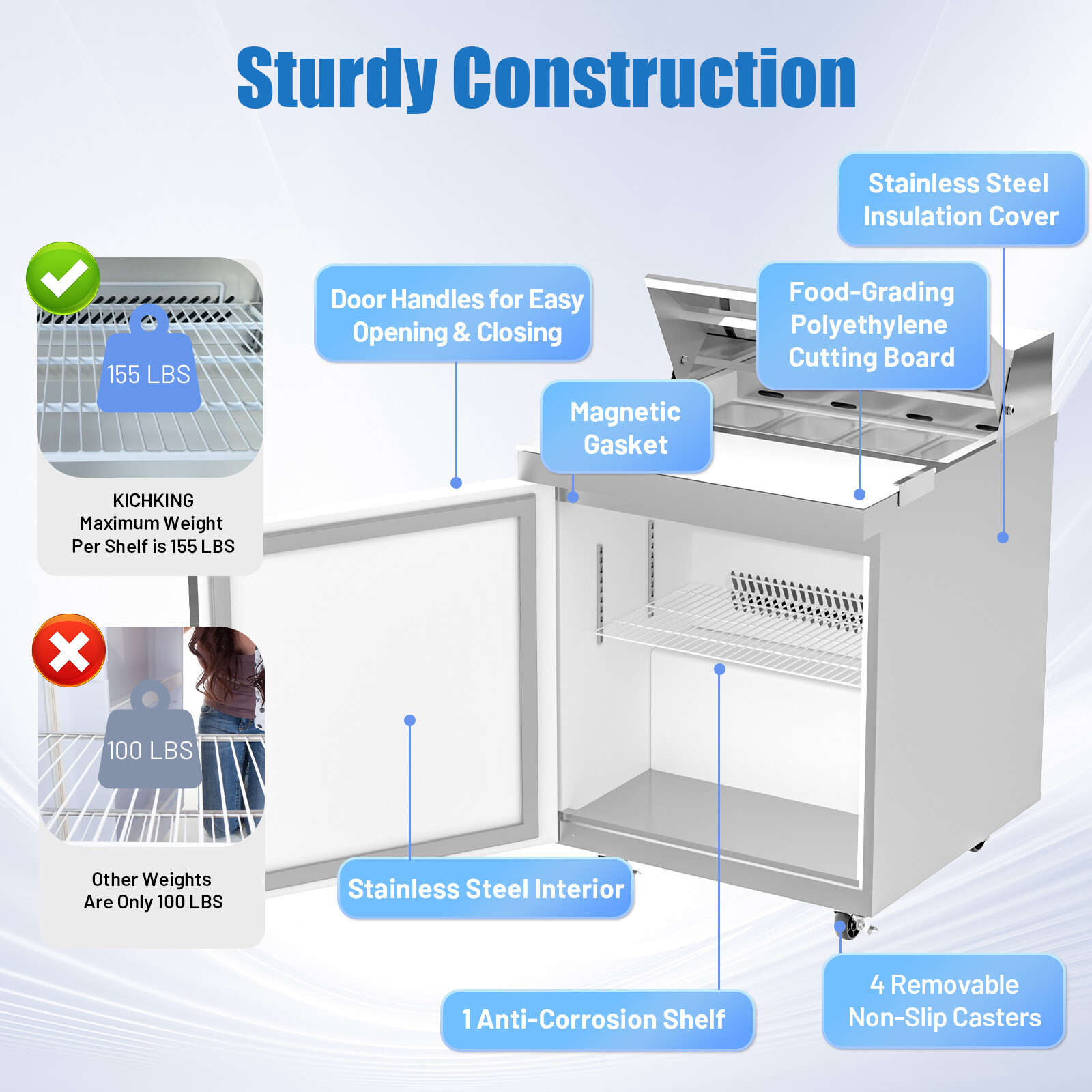 Commercial Refrigerator Salad Sandwich Prep Table 27» 8 Pans Restaurant Kitchen