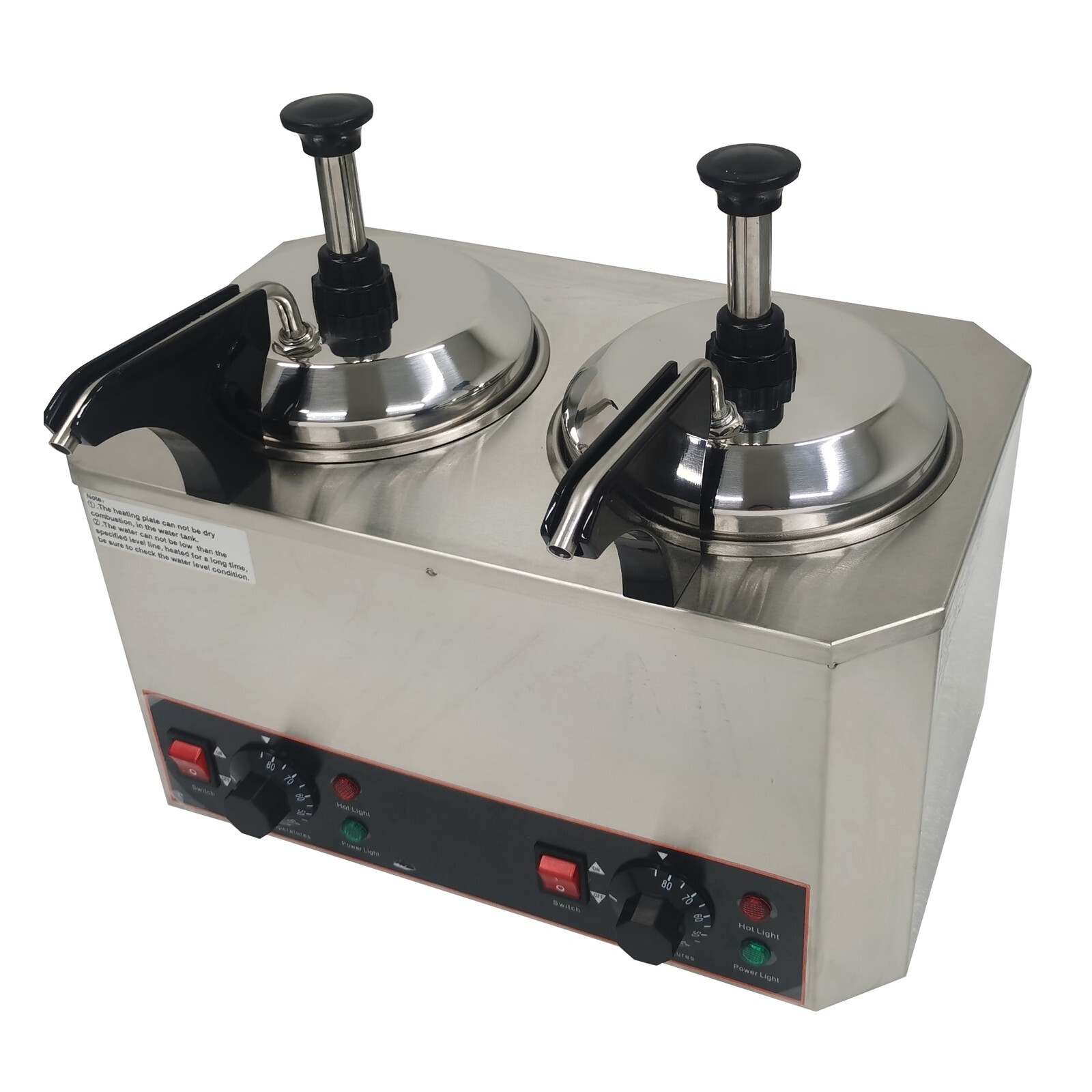 Pump Type Electric Sauce Warmer 2L * 2 Pots Condiment Dispenser Stainless Steel