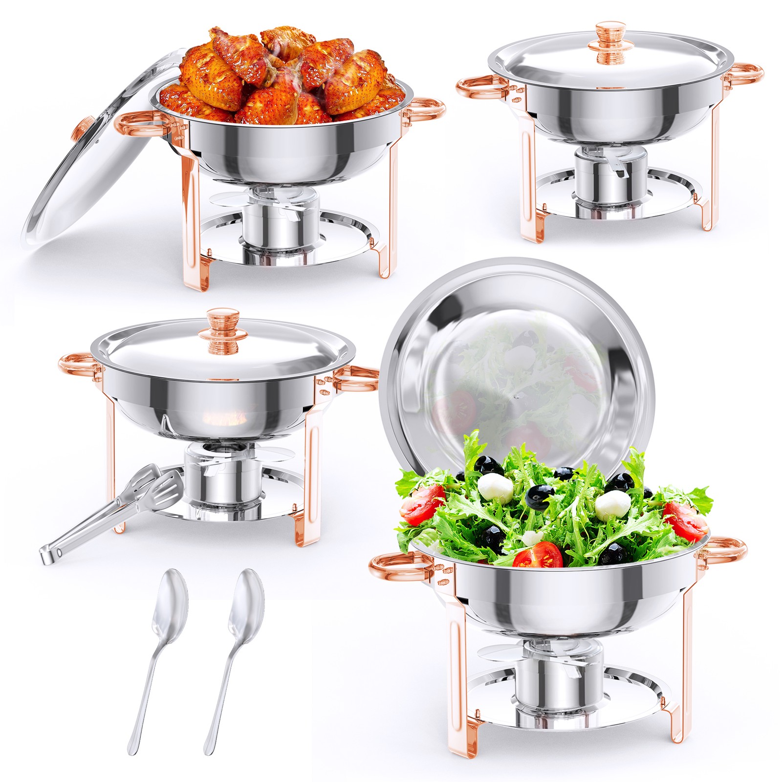 Rose Gold 5QT Chafing Dish Set 4 Pack Stainless Steel Buffet Warmer W/Lid Holder