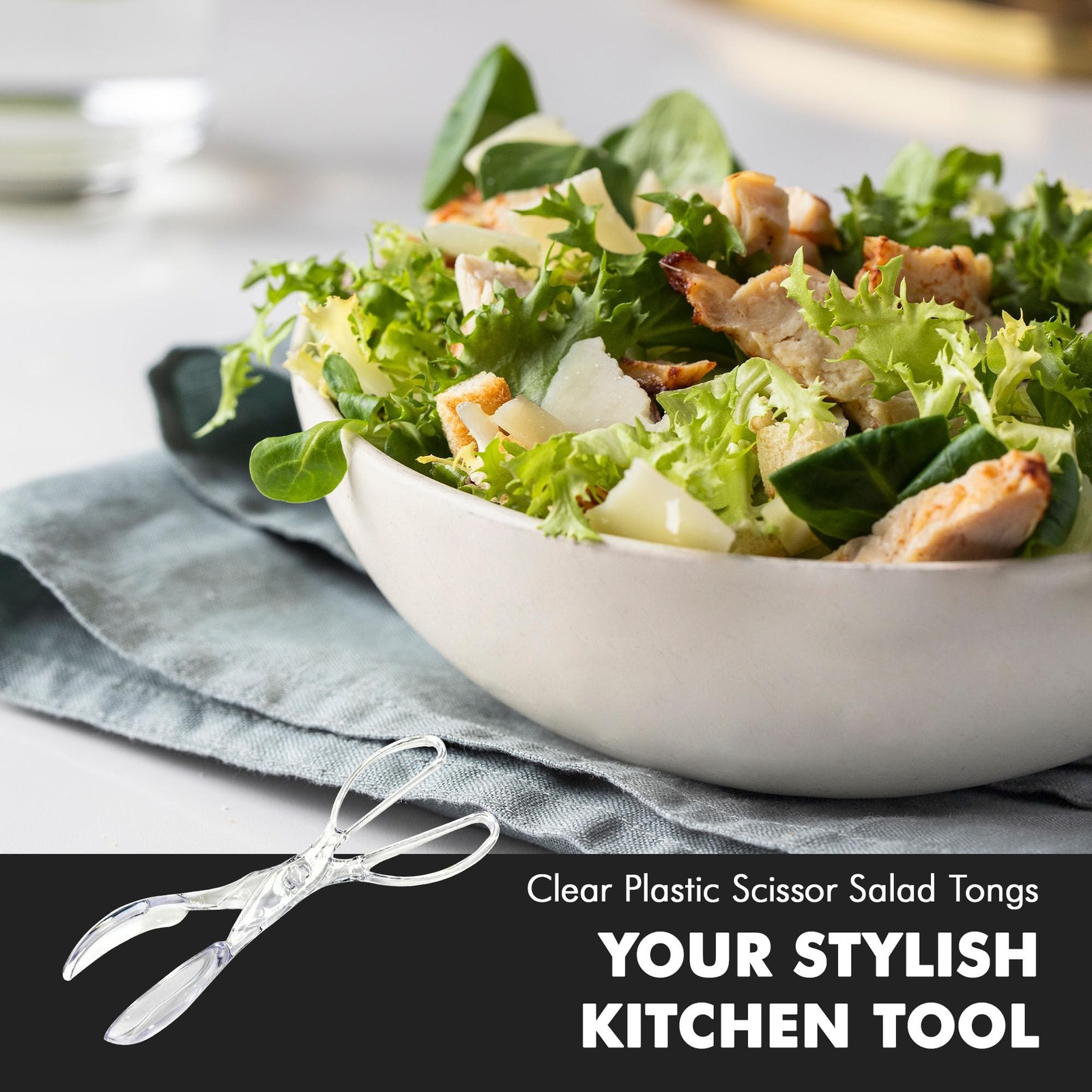 Chef Craft Premium Salad Scissor Tongs, 11.25 11 inches in length, Clear