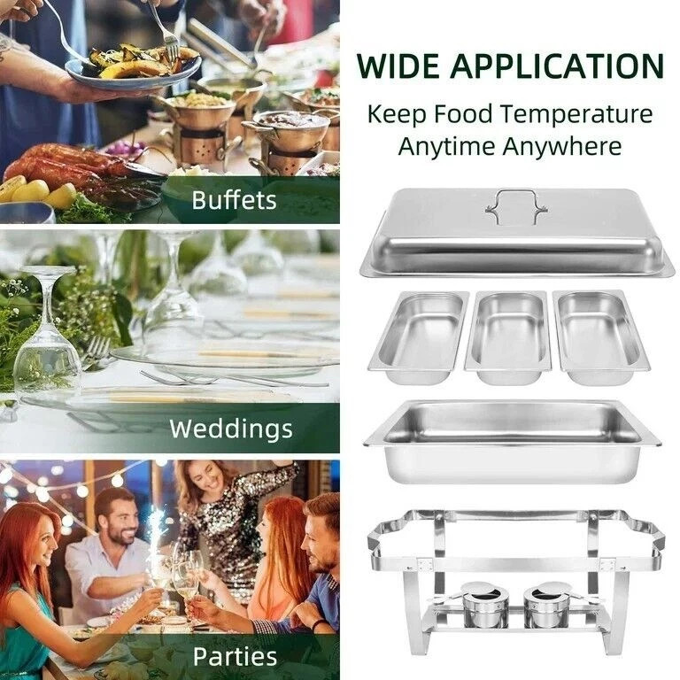3 Pan Food Warmer Stainless Steel Buffet Set Food Pan Catering Chafer with Lid