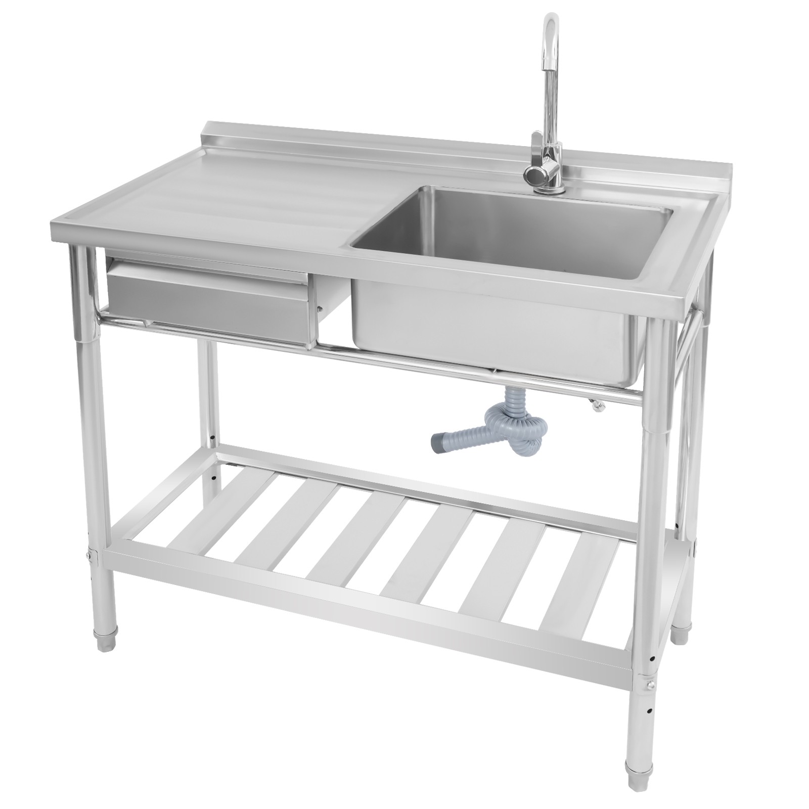 Kitchen Freestanding Stainless Steel Utility Sink w/ Cabinet Pull-Out Faucet