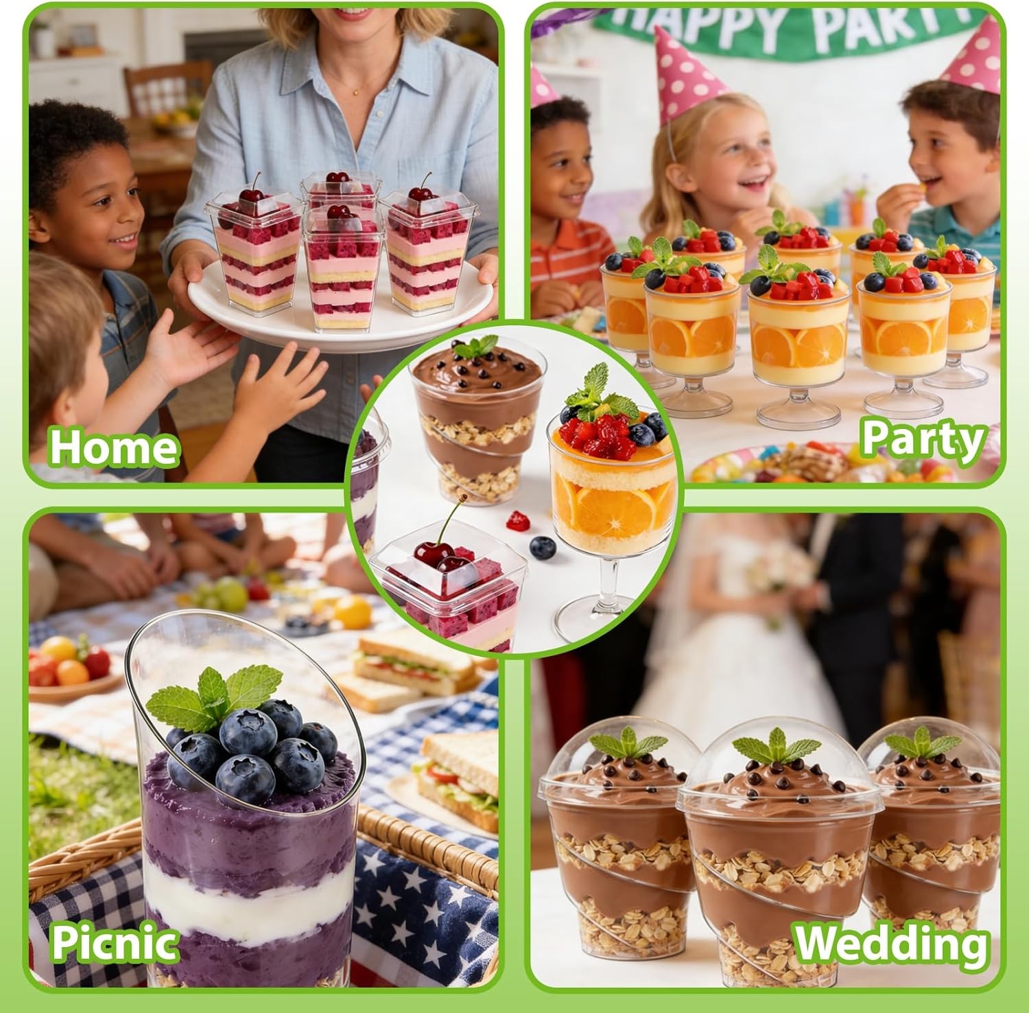 160 Pcs 5 oz Plastic Dessert Cups with Dome Lids and Spoons, Disposable Goblet