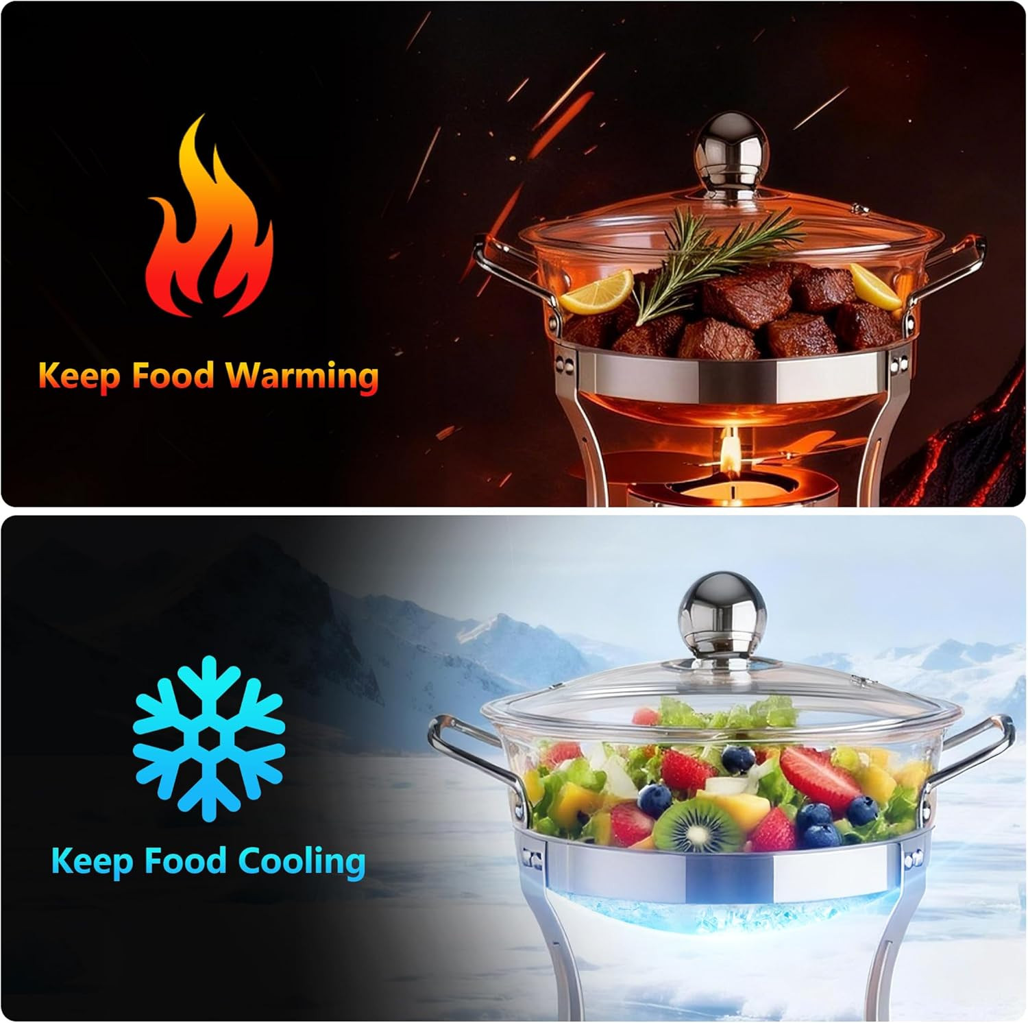 Personalized Mini Chafing Dishes for Buffet 1QT 4 Pack with Glass Lids, [Worry-F
