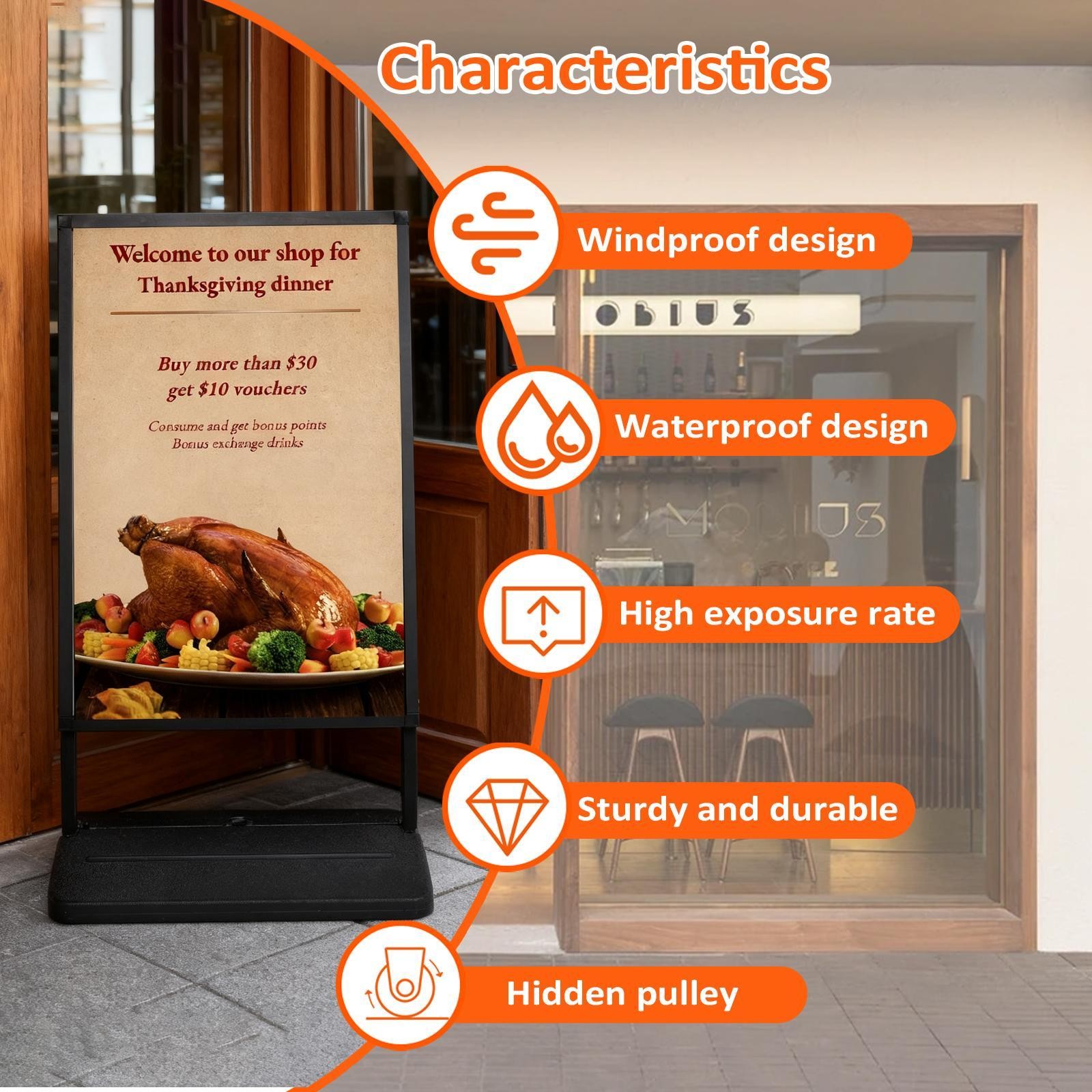 24″x36″ Single-Sided Floor Standing Board Sign Holder w-Water Refilled Base