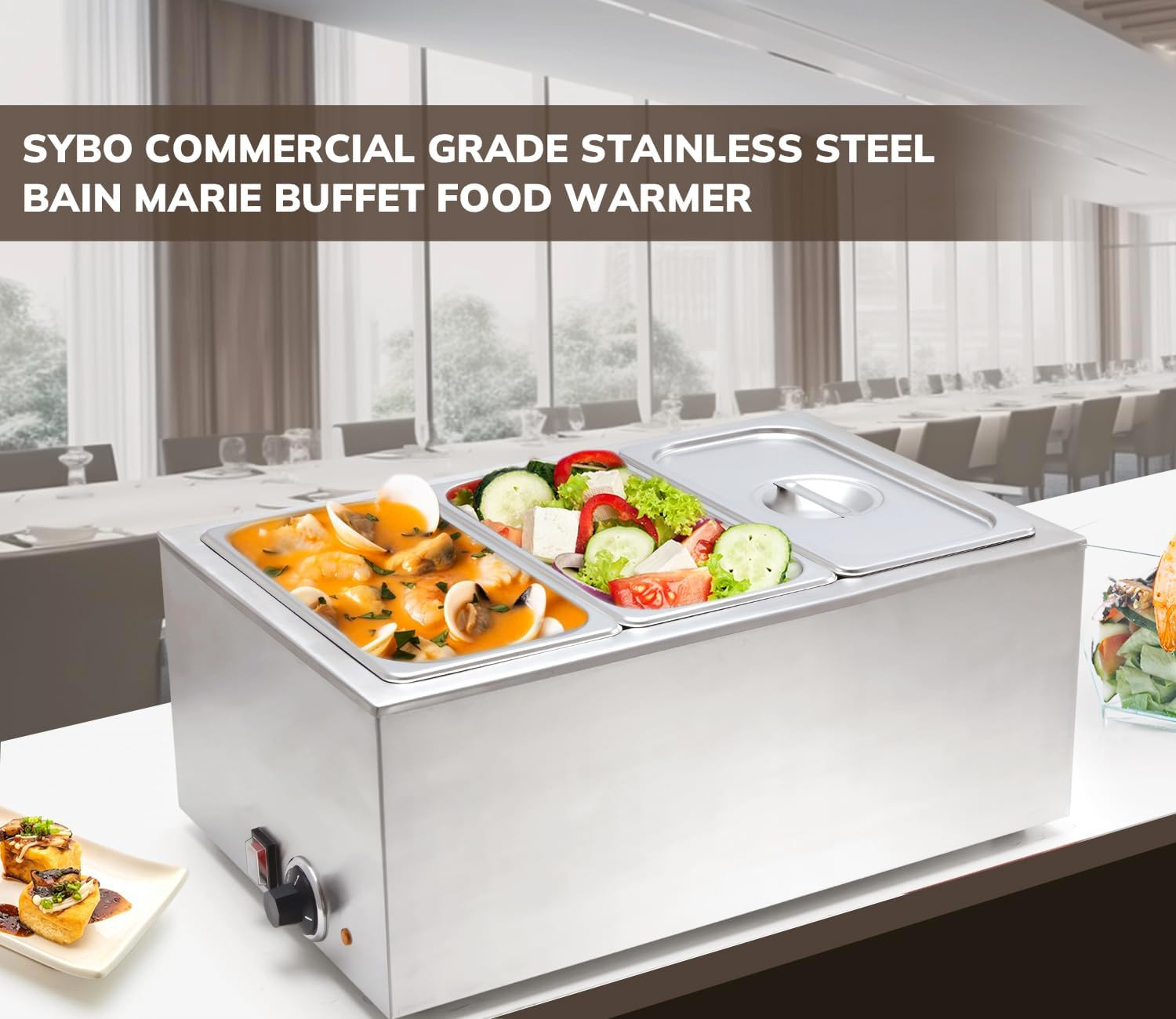 Warmer Commercial Grade Stainless Steel Bain Marie Easy to Clean Steam Table for