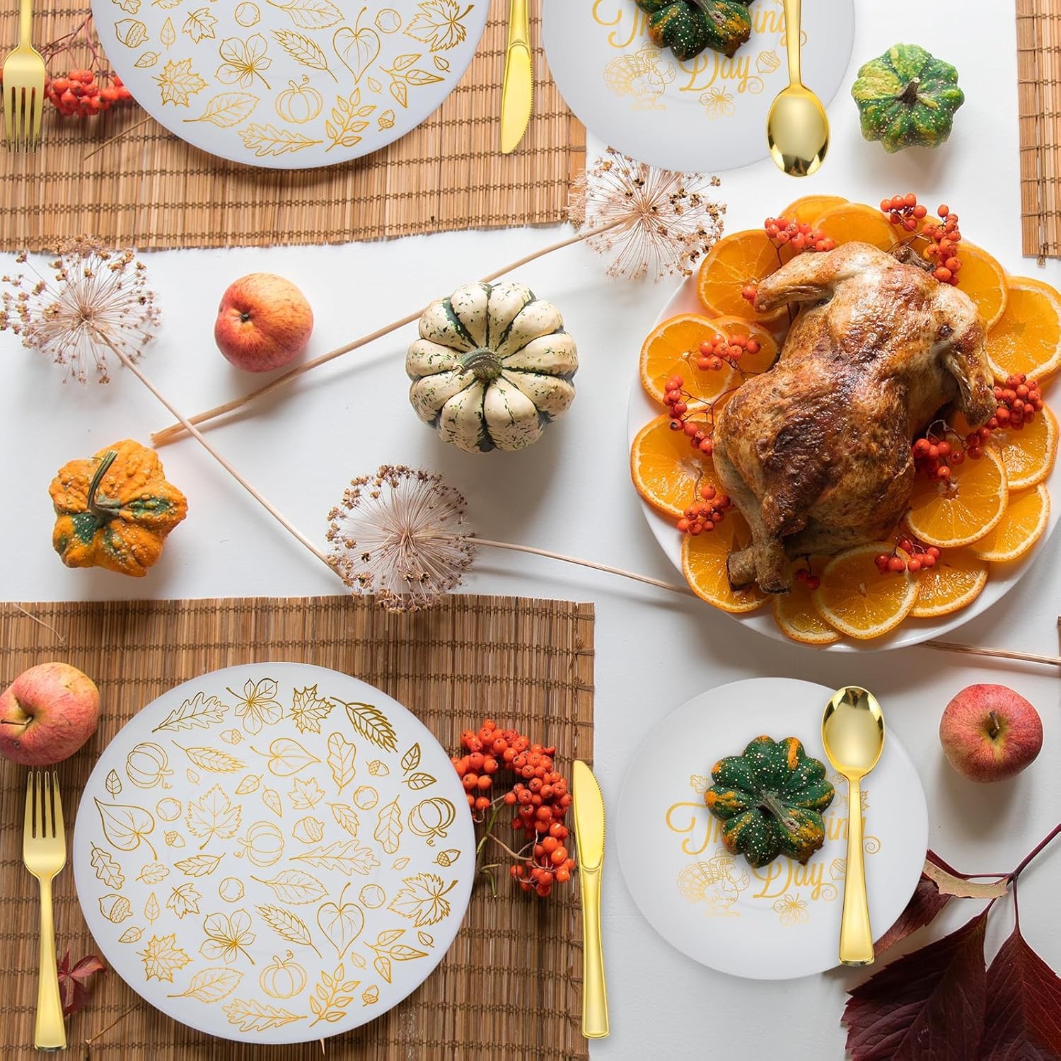 210 Pcs Thanksgiving Plastic Dinnerware Set, Disposable Plates Includes 30
