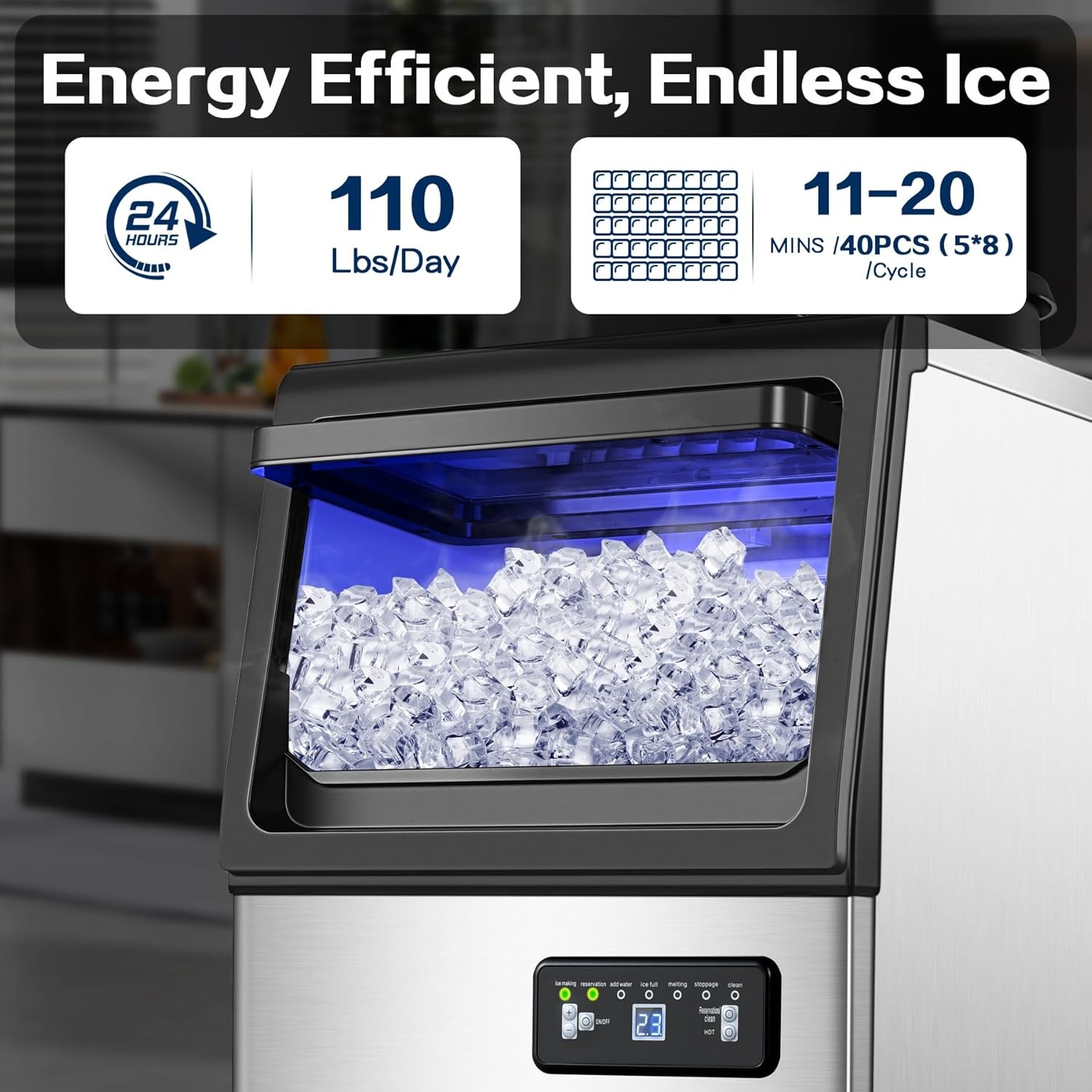 Commercial Ice Maker Machine 110LBS 24H Undercounter