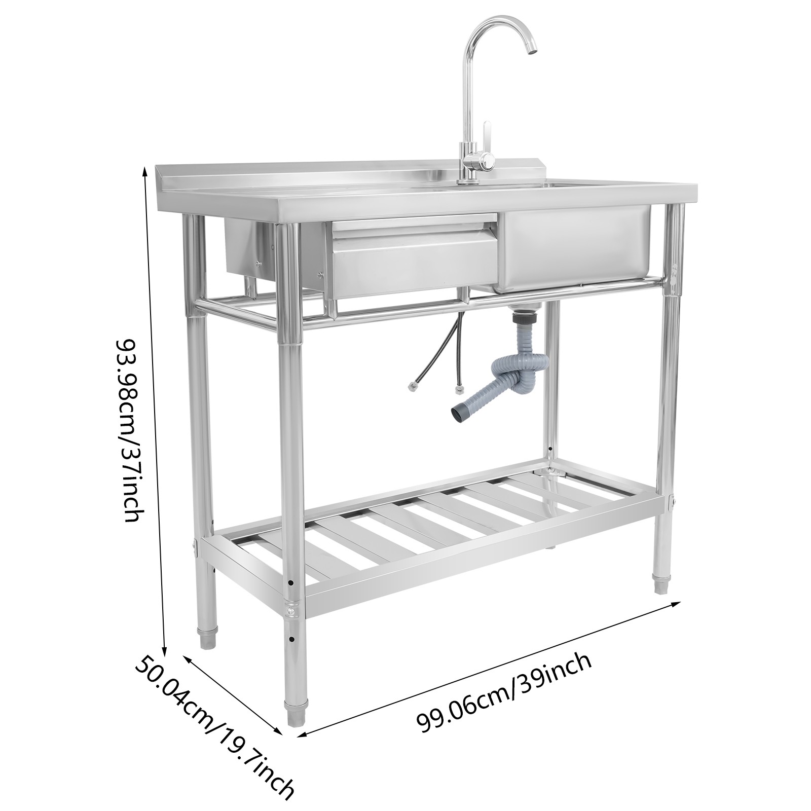 Kitchen Freestanding Stainless Steel Utility Sink w/ Cabinet Pull-Out Faucet