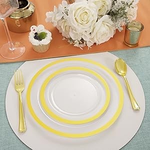 210PCS Gold Plastic Plates – Heavy Duty Clear Gold Disposable Plates Includes 30