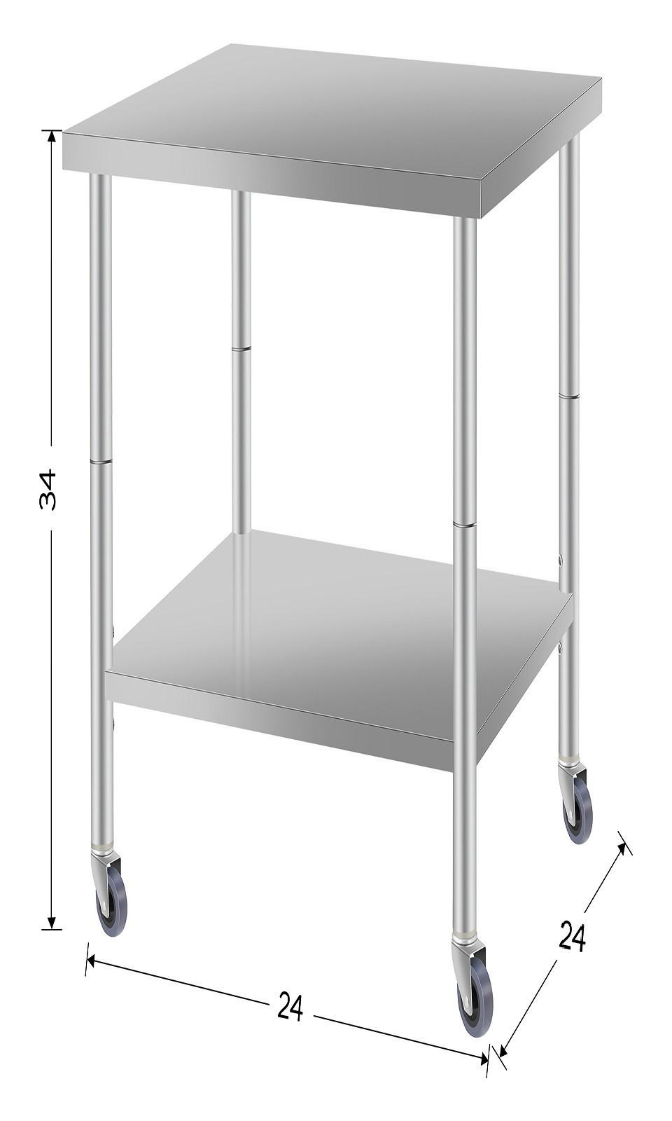 Stainless steel work prep table on wheels 24×24 inches for kitchen or garage