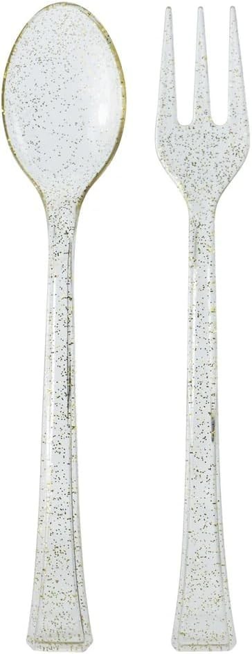 Mini Glitter Gold Spoon and Fork Plastic Combo Set – Durable Disposable 144pcs