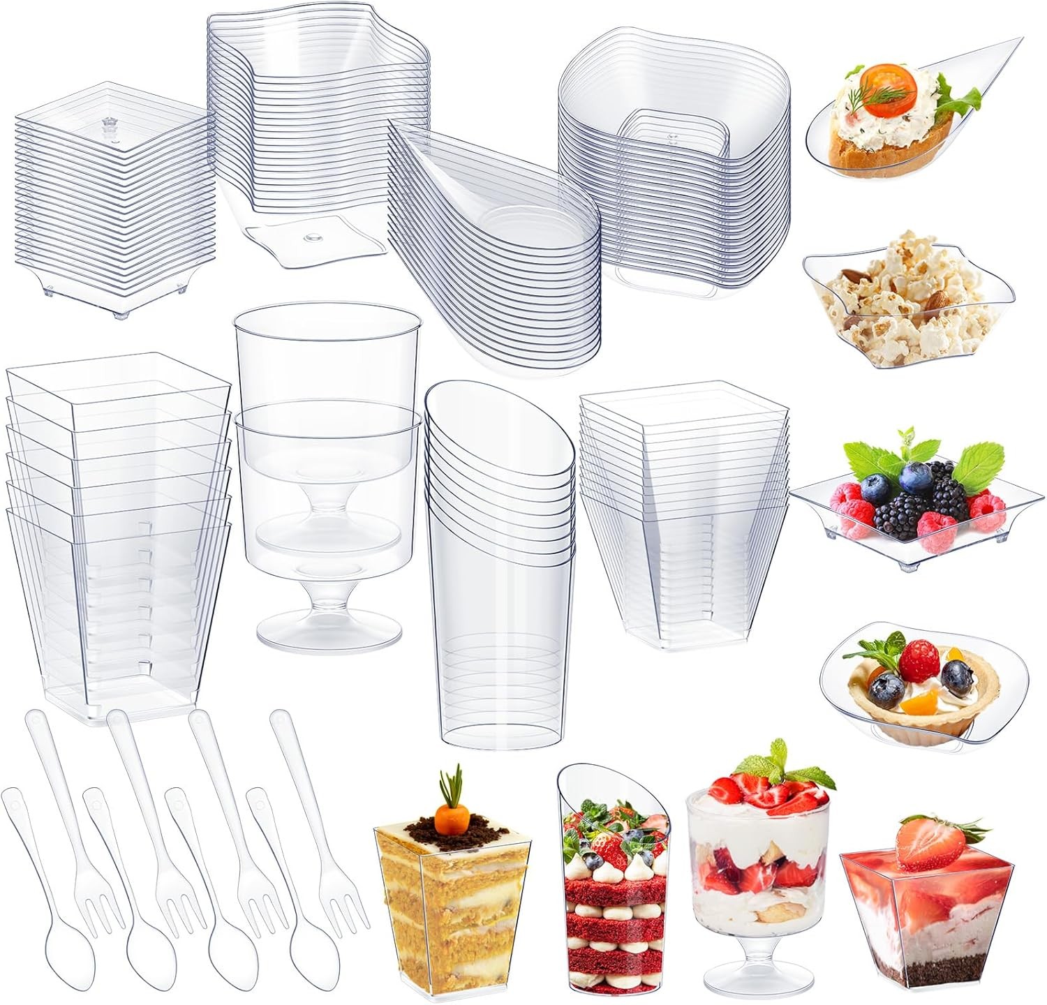160 Pcs Mini Appetizer Plates Dessert Cups Spoons Forks Set Dessert Containers