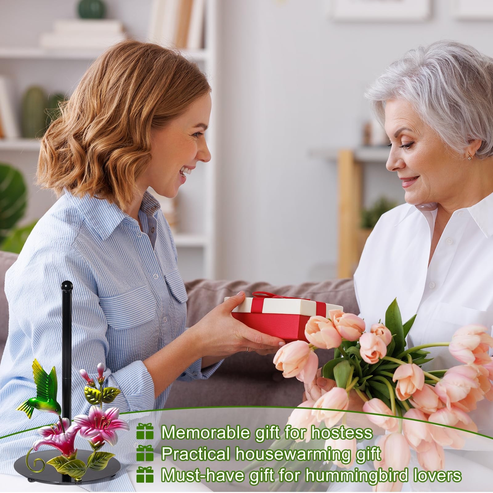 Flower & Hummingbird Decor Countertop Paper Towel Roll Holder