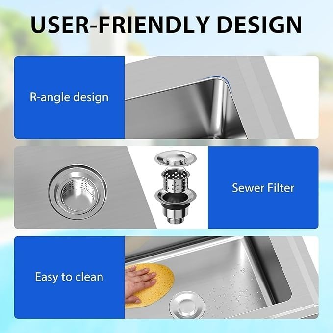 Kitchen Sink Stainless Steel Commercial Sink with Pull-out Faucet 28x20x34 Inch