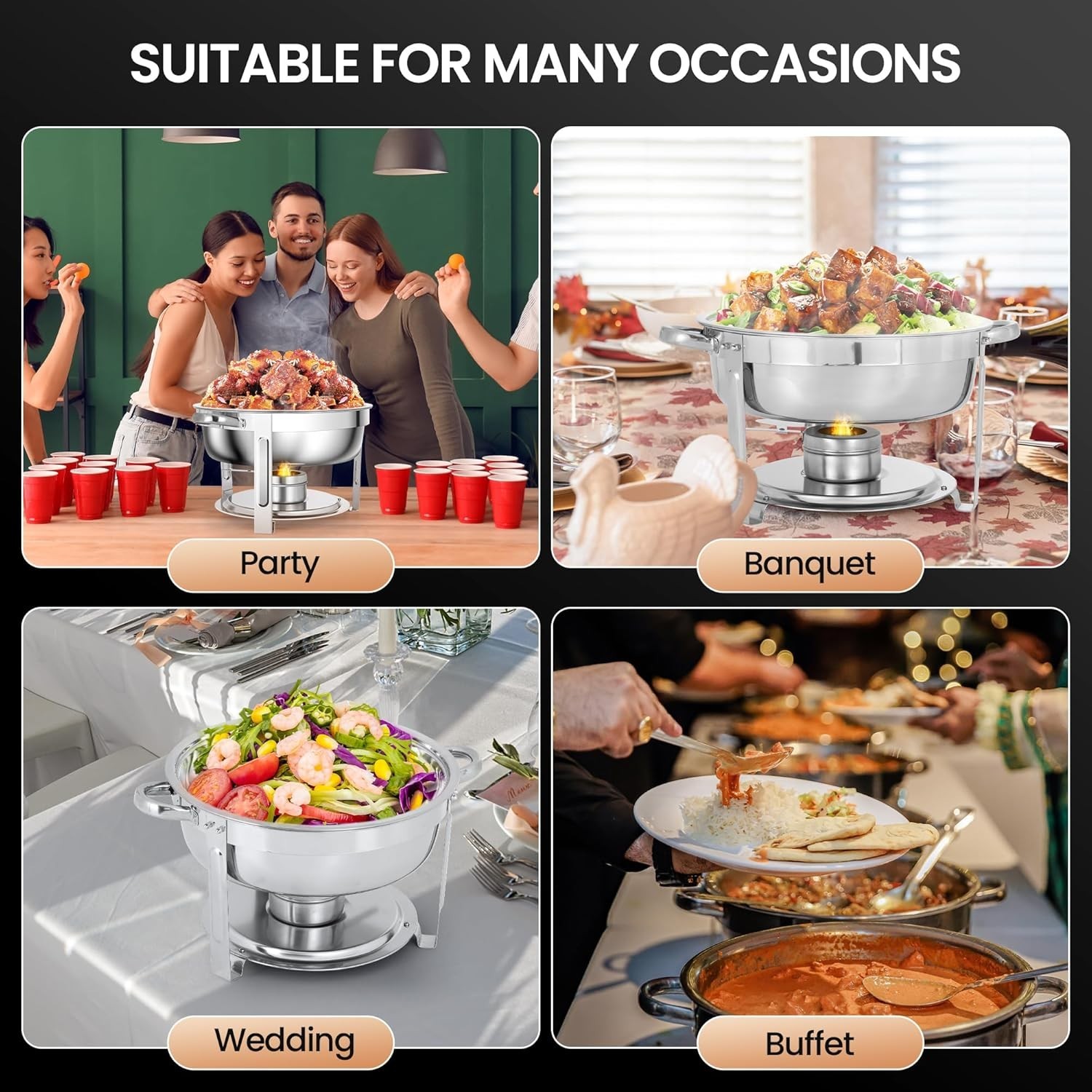 Buffet Chafing Dishes Set 4 Pack Stainless Steel Food Warmers for Parties